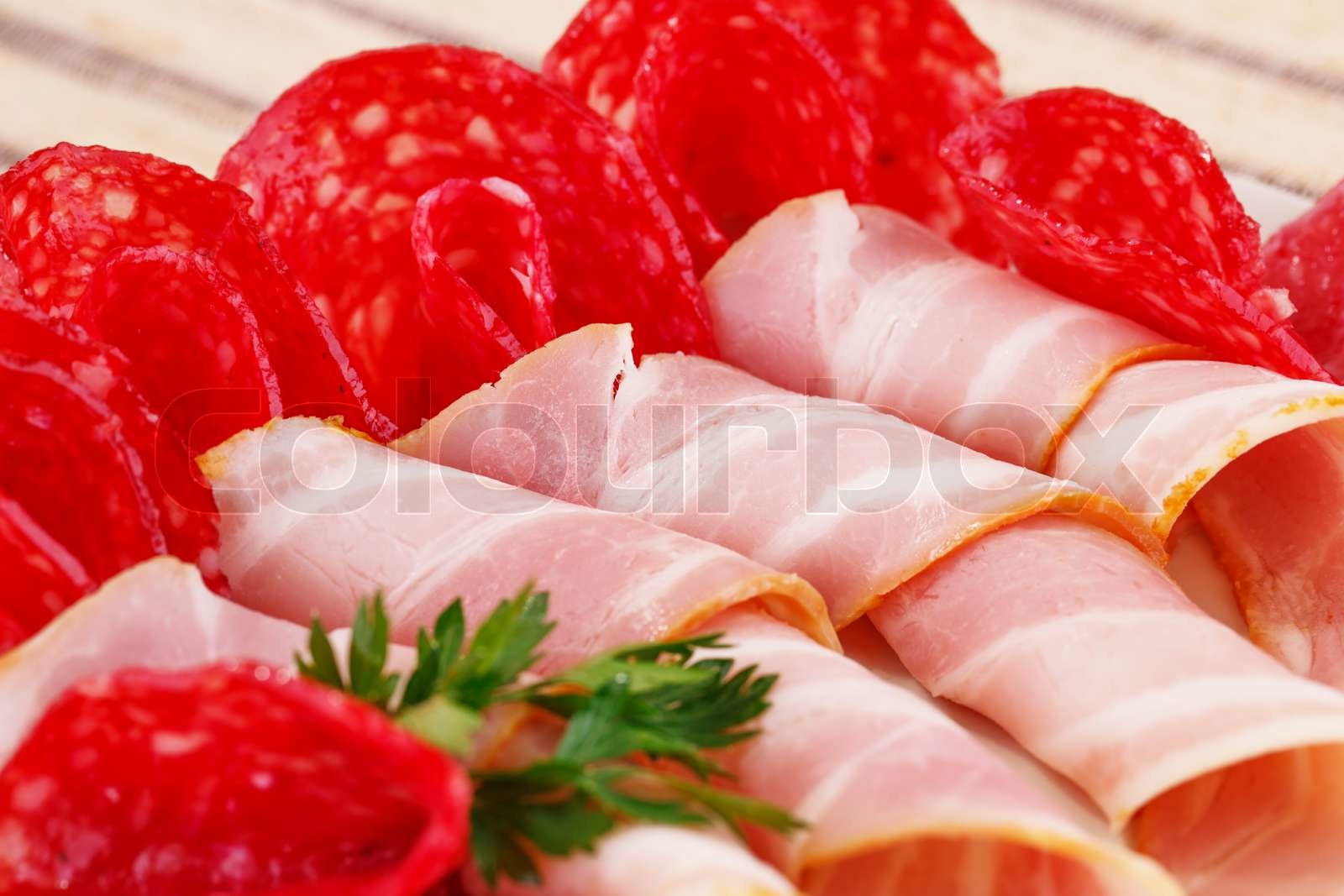 Salami and bacon Stock image Colourbox