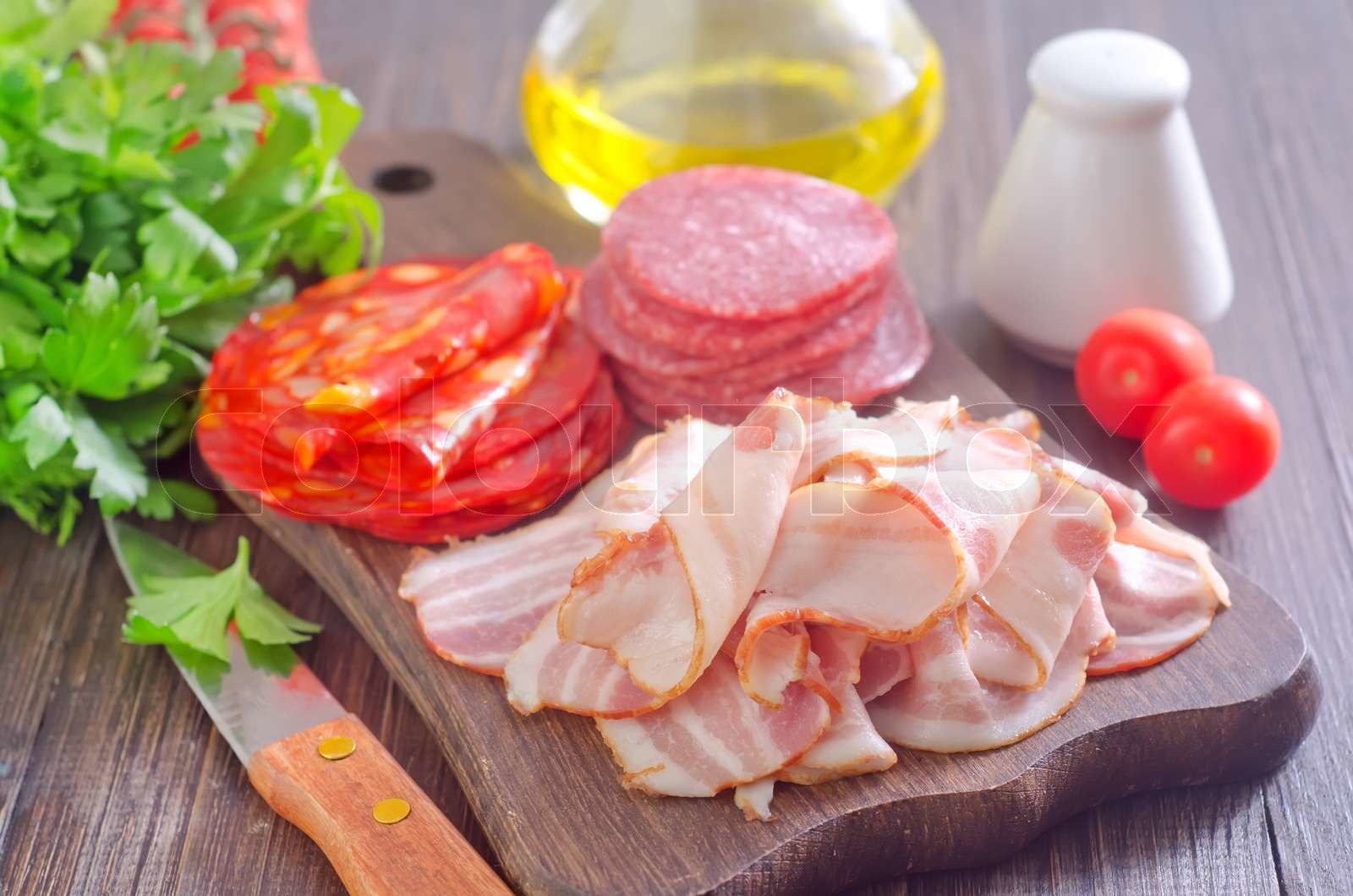 salami and bacon Stock image Colourbox