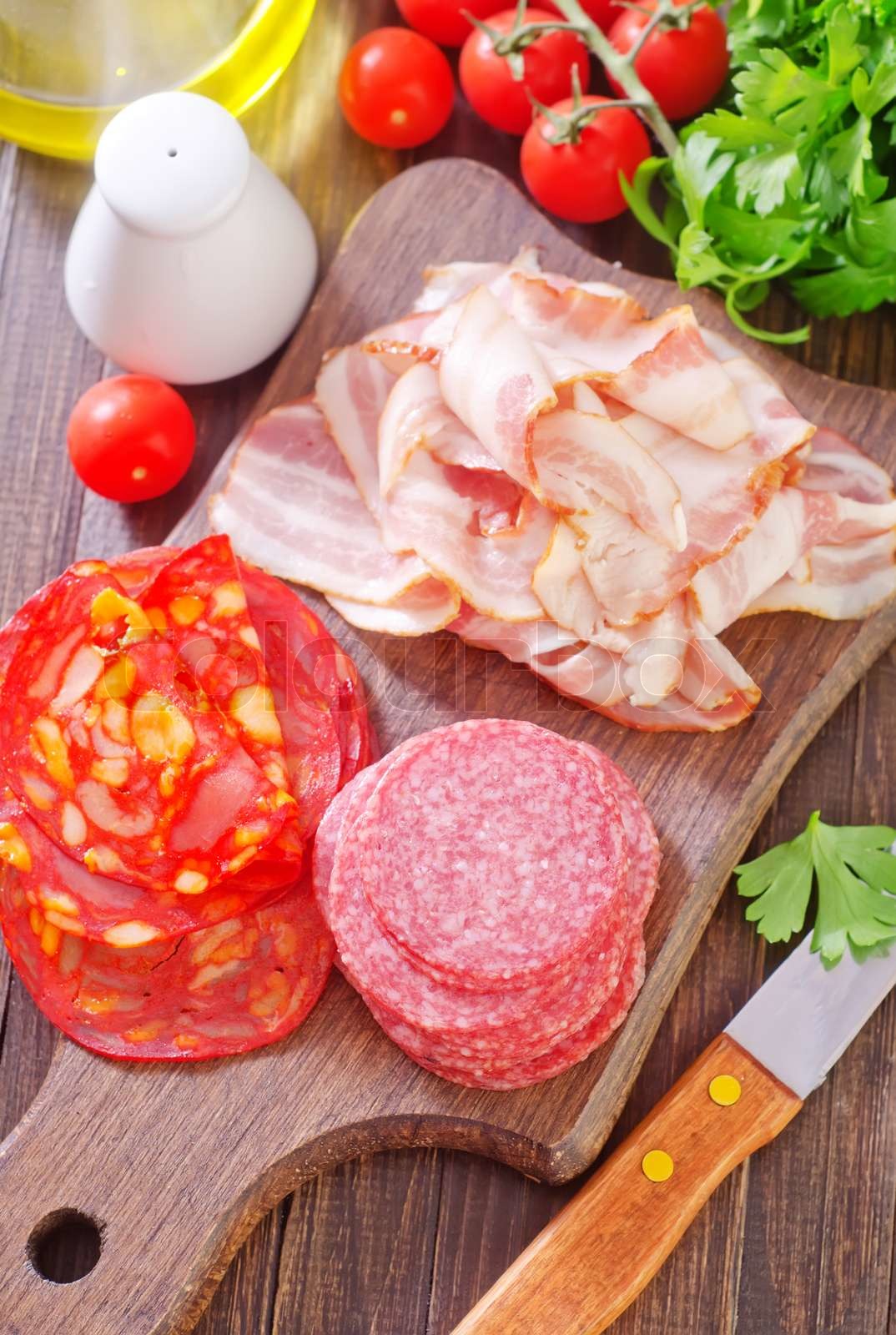 salami and bacon Stock image Colourbox