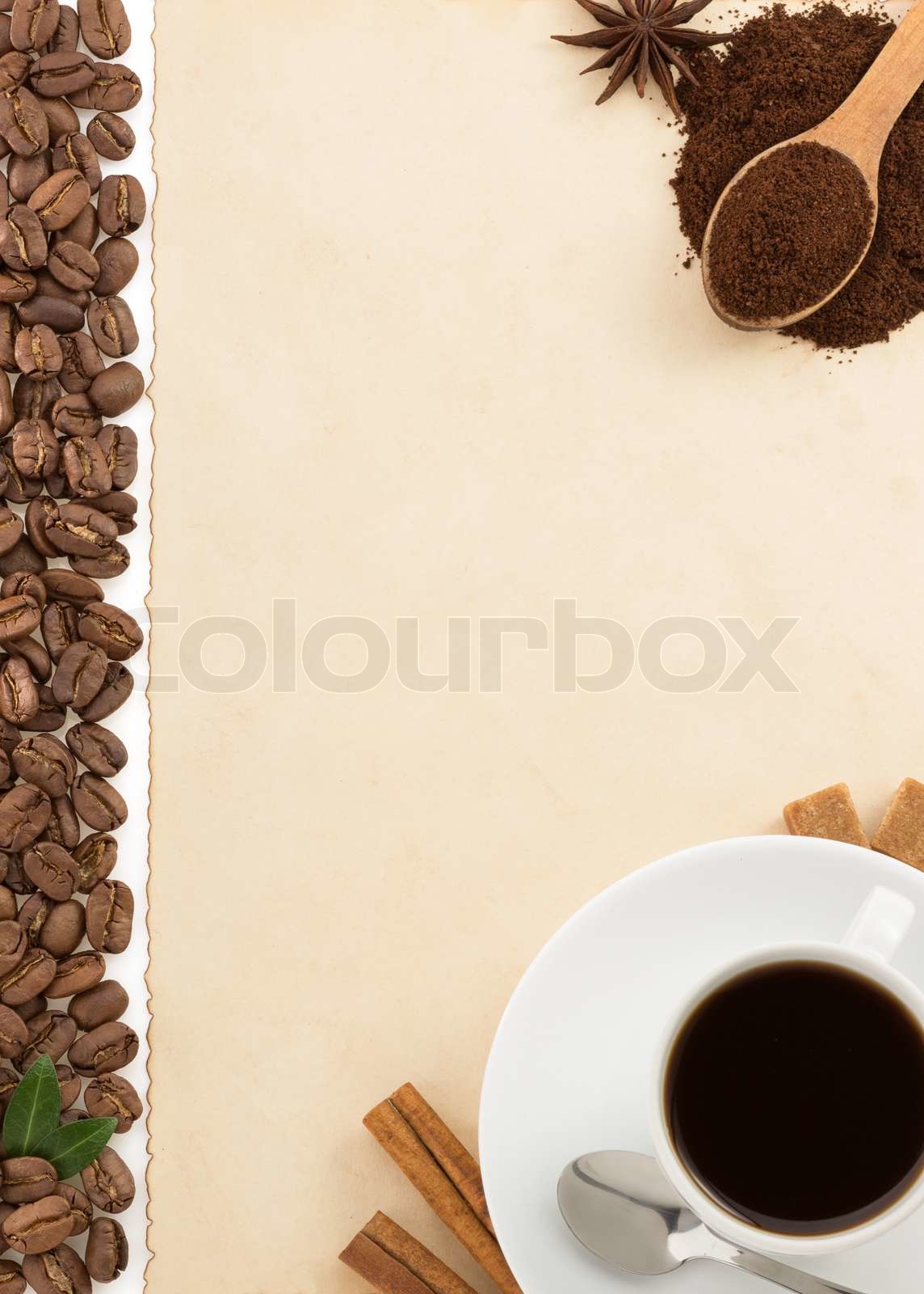 cup of coffee and parchment Stock image Colourbox