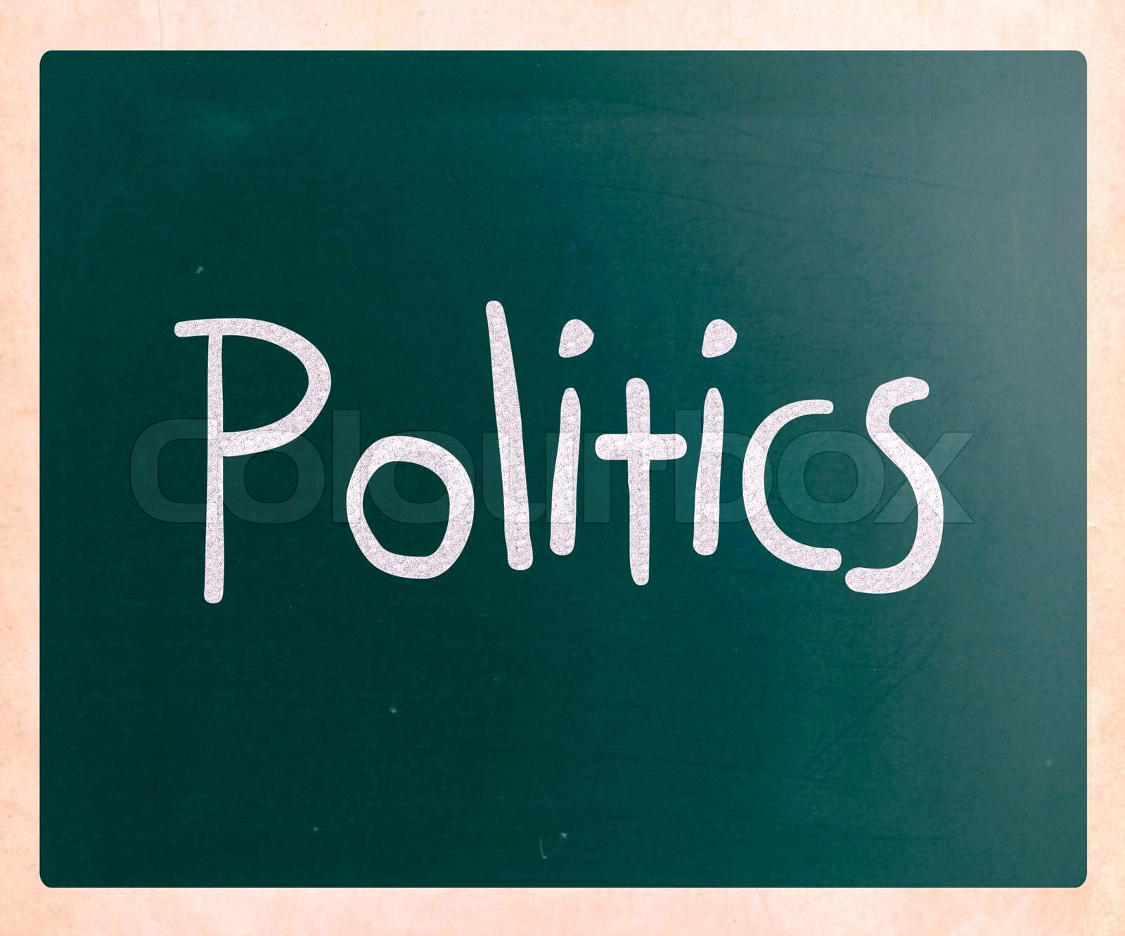 The Word Politics Handwritten With White Chalk On A Blackboard 