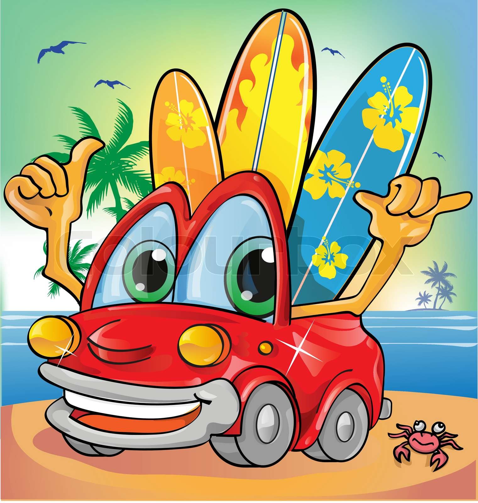 summer time car cartoon Stock vector Colourbox