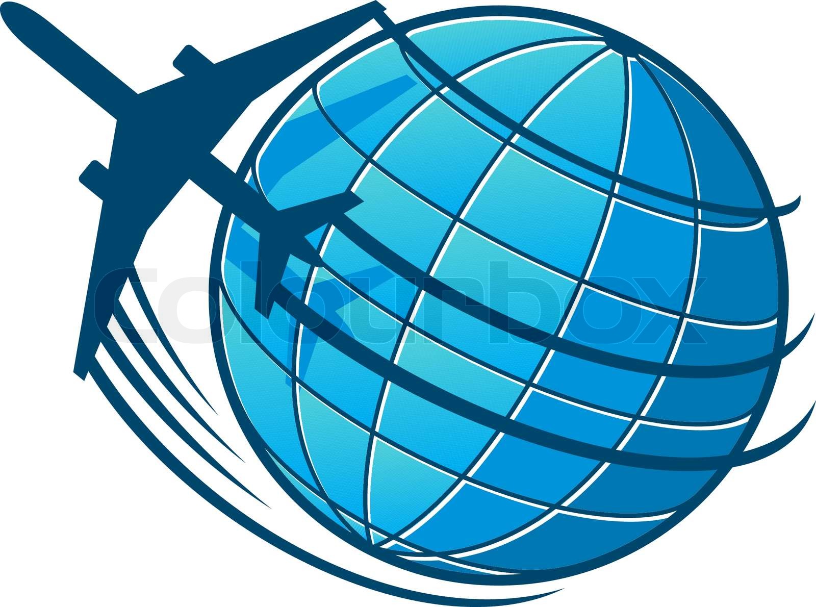 Plane flies around the earth | Stock vector | Colourbox