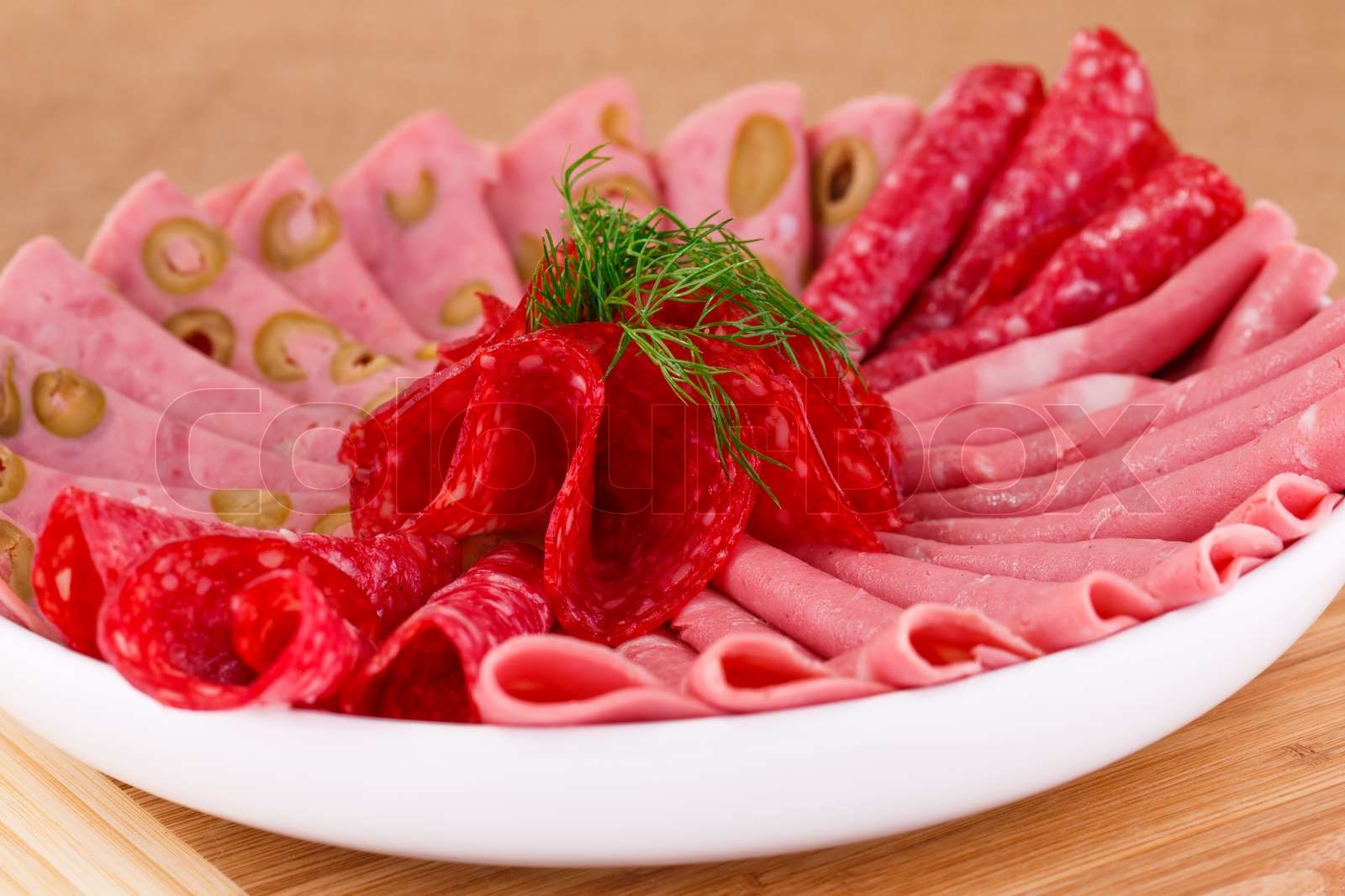 Salami, Mortadella und Schinken Stock Bild Colourbox