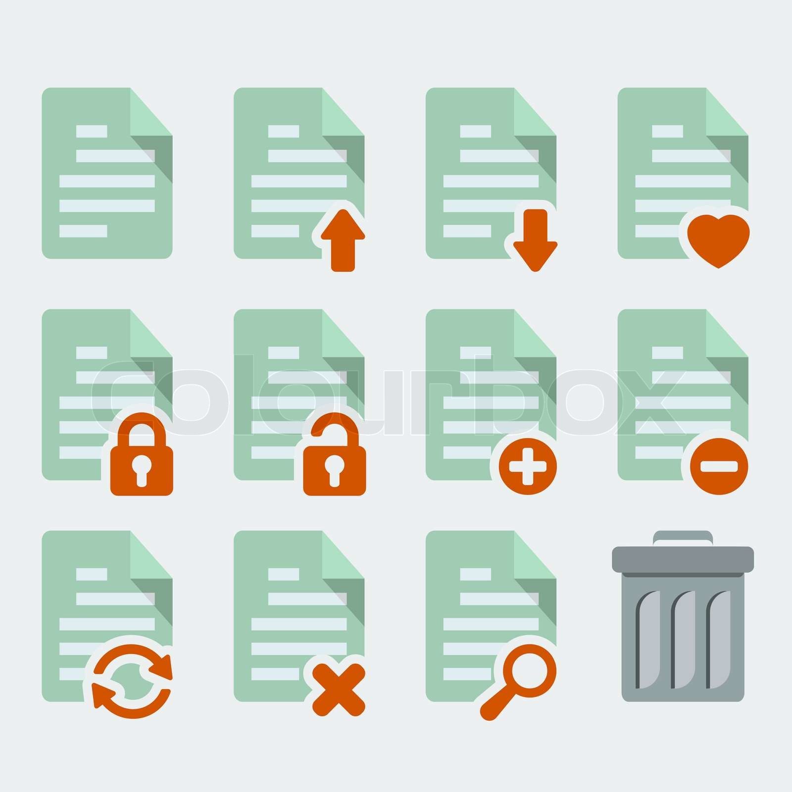 Vector document icons setin 'flat' style | Stock vector | Colourbox