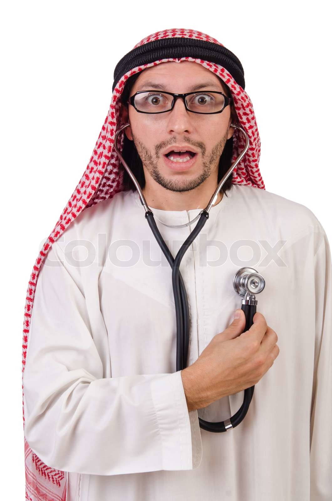 Arabische Arzt mit Stethoskop auf weißem | Stock Bild | Colourbox