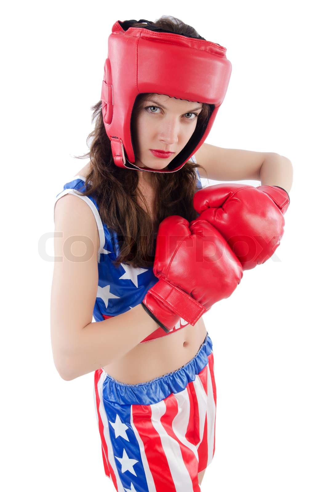 Woman boxer in uniform with US symbols Stock image Colourbox