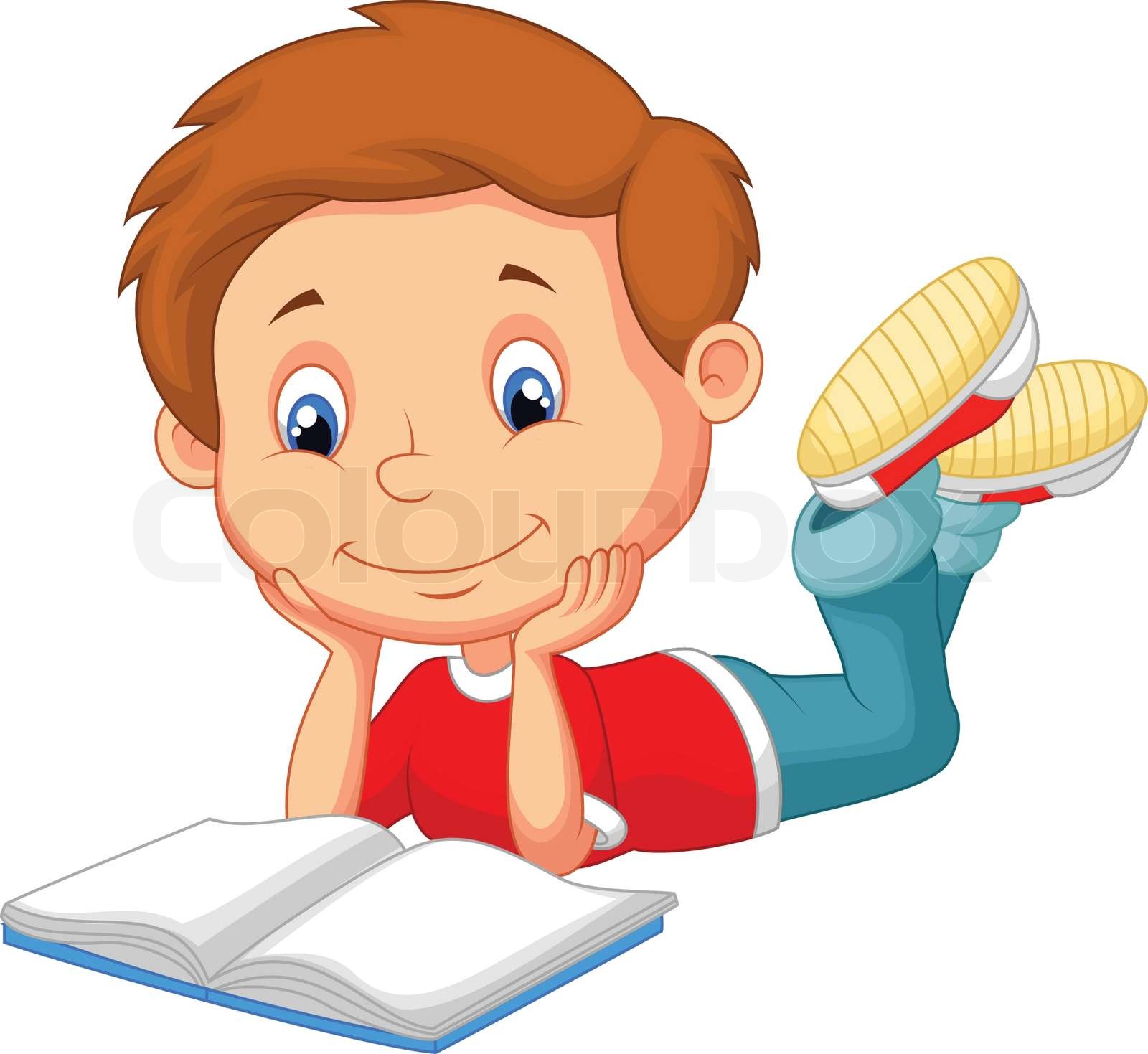 Cute boy cartoon reading book | Stock vector | Colourbox