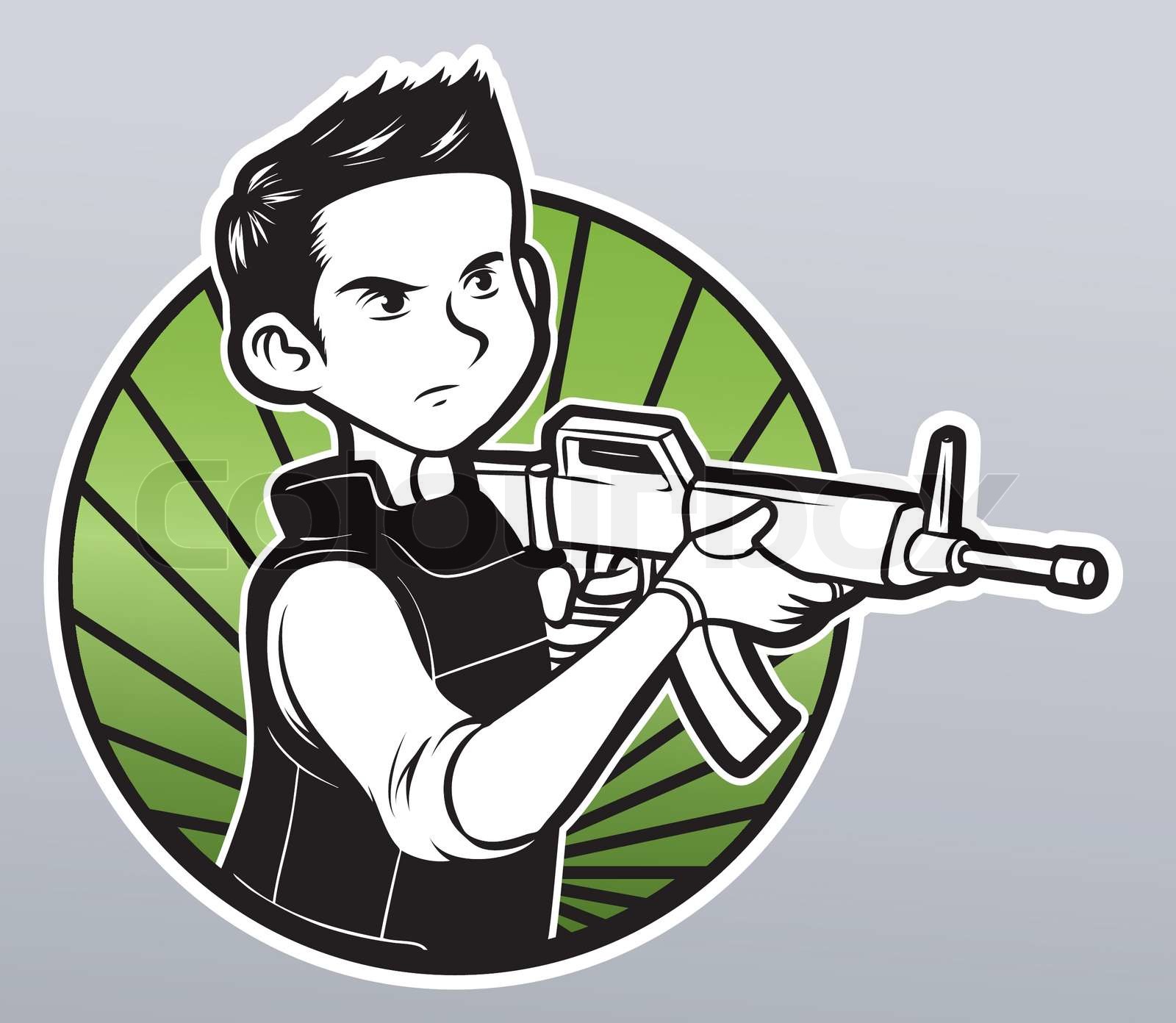 Young boy with machine-gun | Stock vector | Colourbox