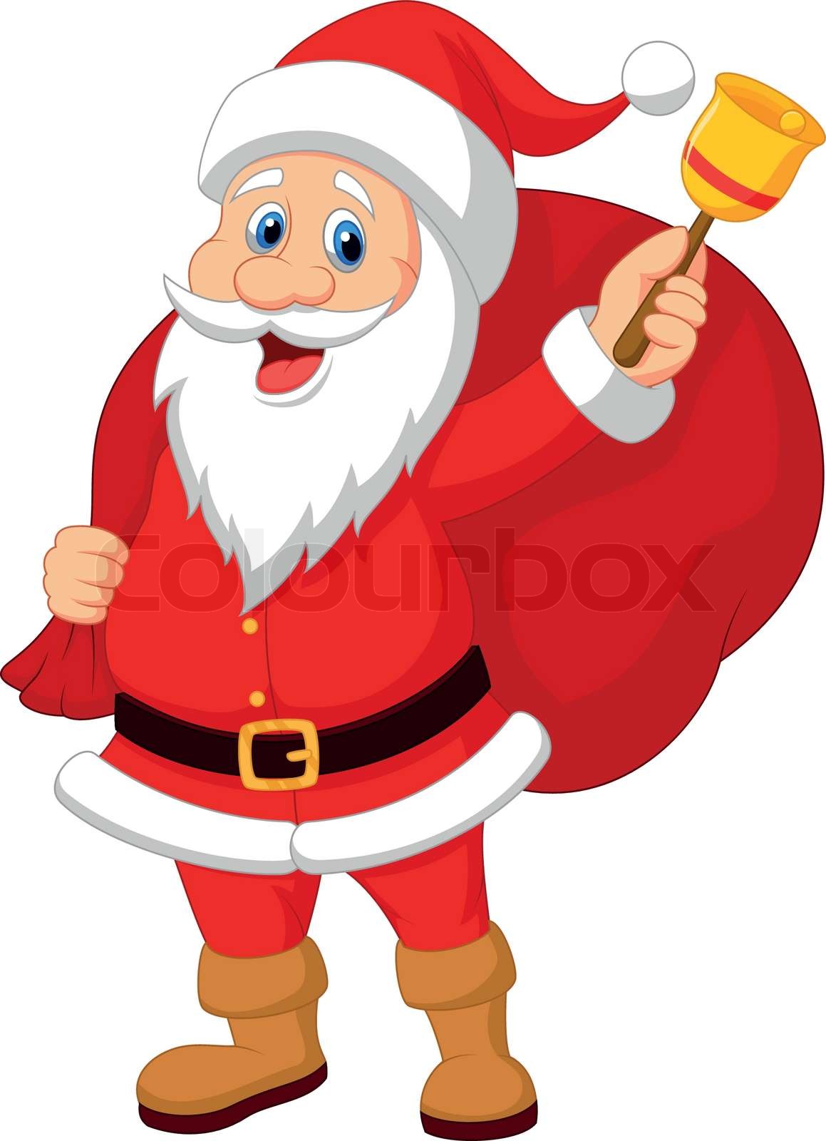 Santa Claus cartoon with bell carrying sack | Stock vector | Colourbox