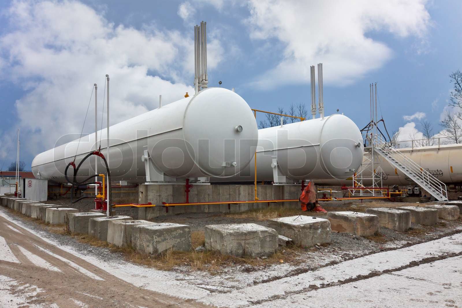Natural gas tanks Stock image Colourbox