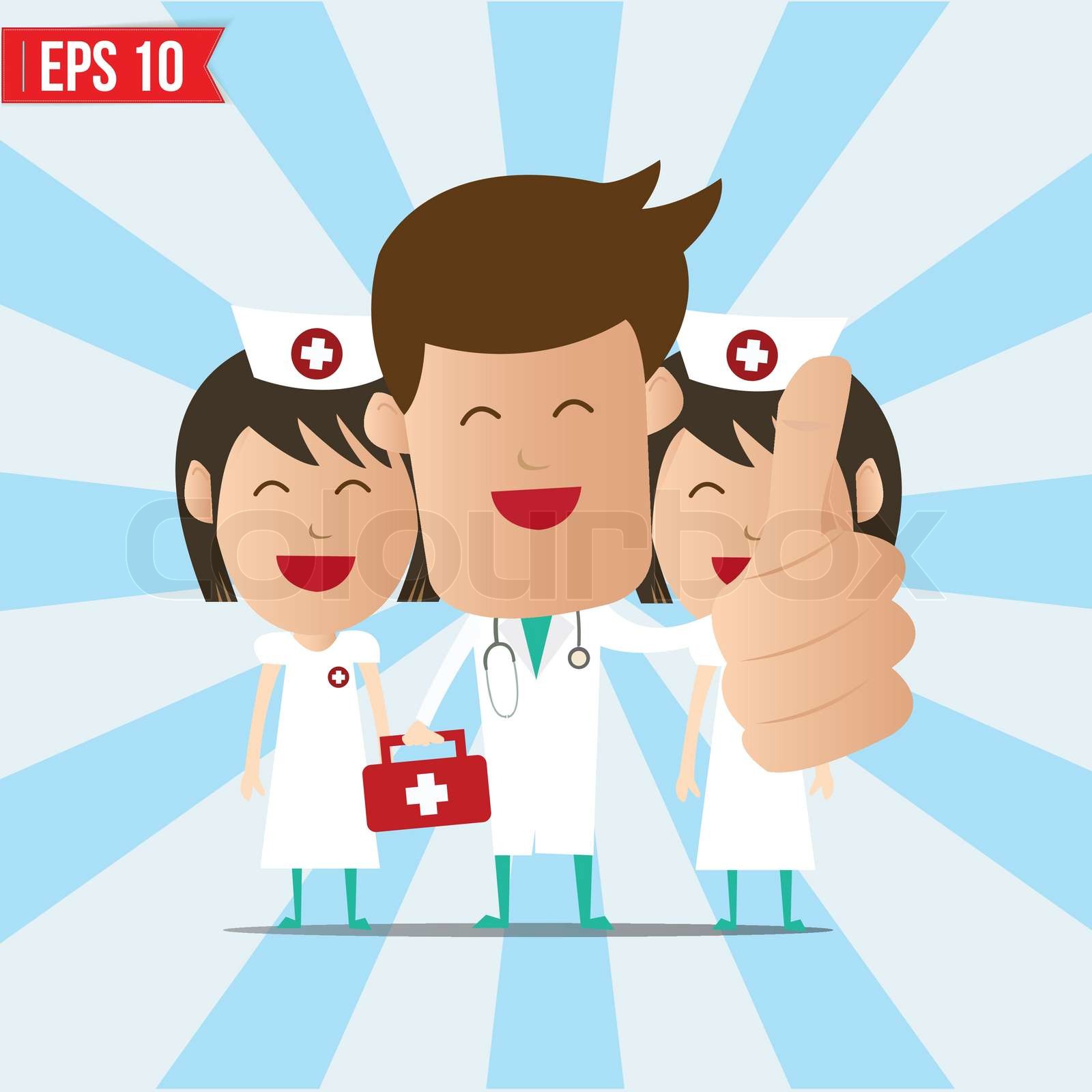 Cartoon doctor and nurse smile and show thumb up - Vector illustration ...
