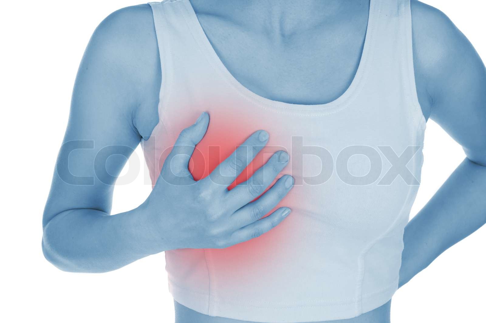 sore breast, shown red, keep handed Stock image Colourbox