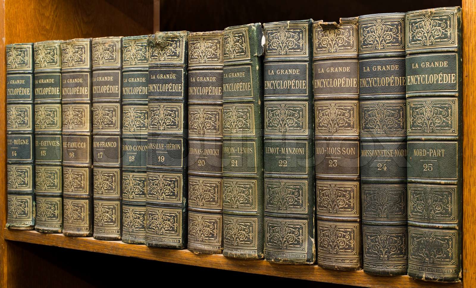 Old books on shelf Stock image Colourbox