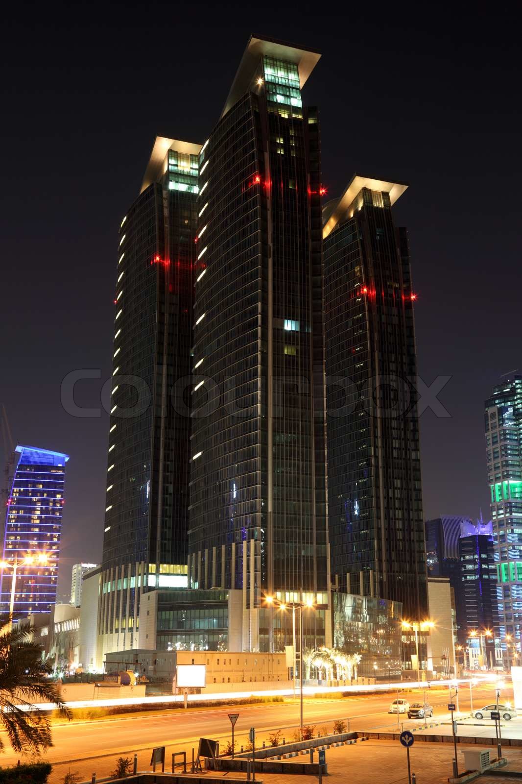 Skyscrapers Downtown In Doha At Night Qatar Middle East Stock Image