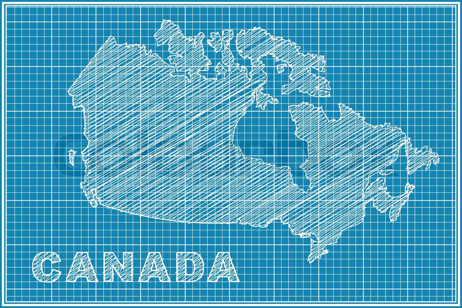 scribble sketch of canada map on blueprint | Stock vector | Colourbox
