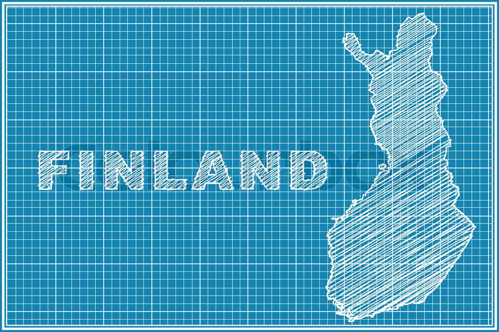 Scribble Sketch Of Finland Map On Blueprint Stock Vector Colourbox