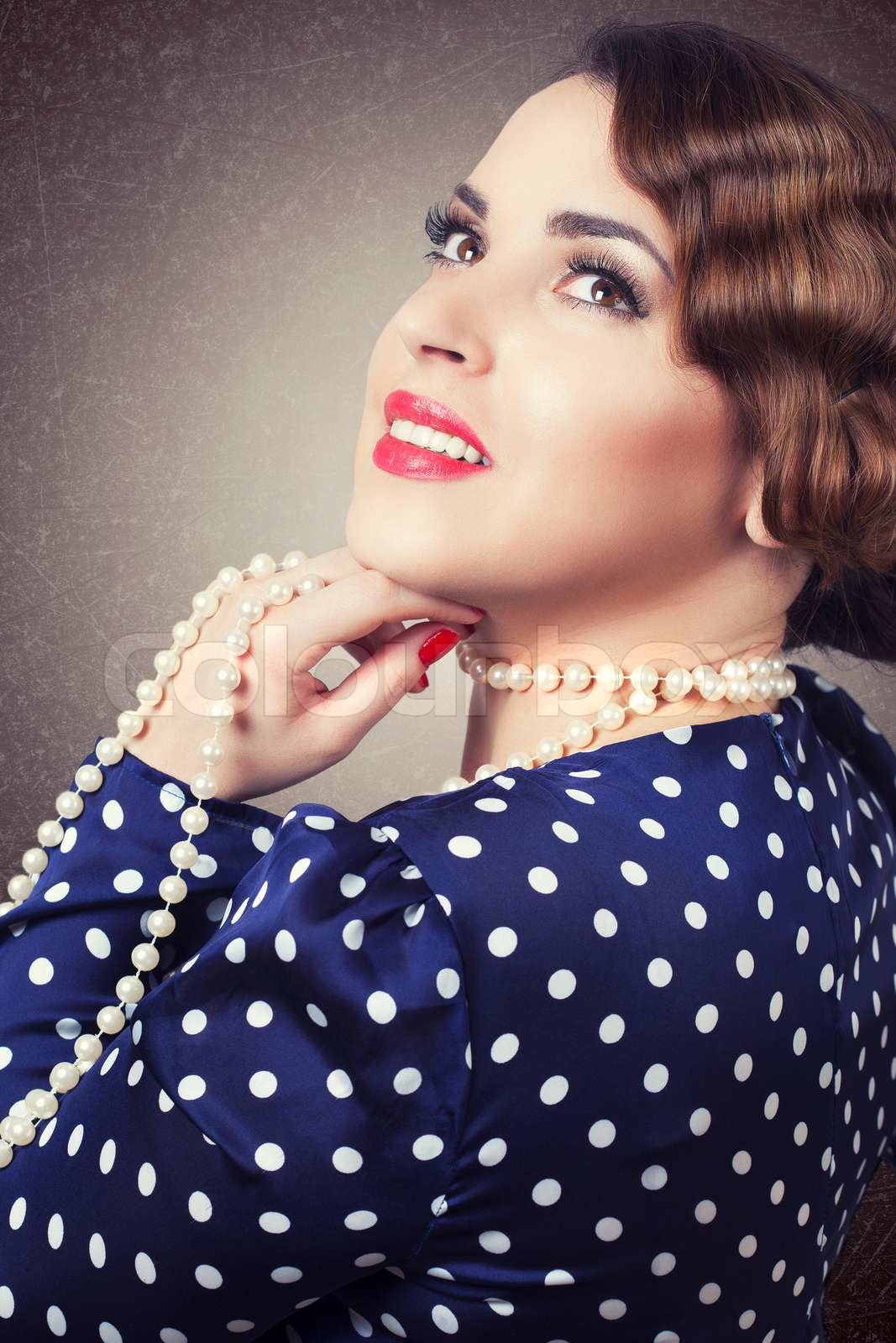 portrait of retro woman with pearls | Stock image | Colourbox