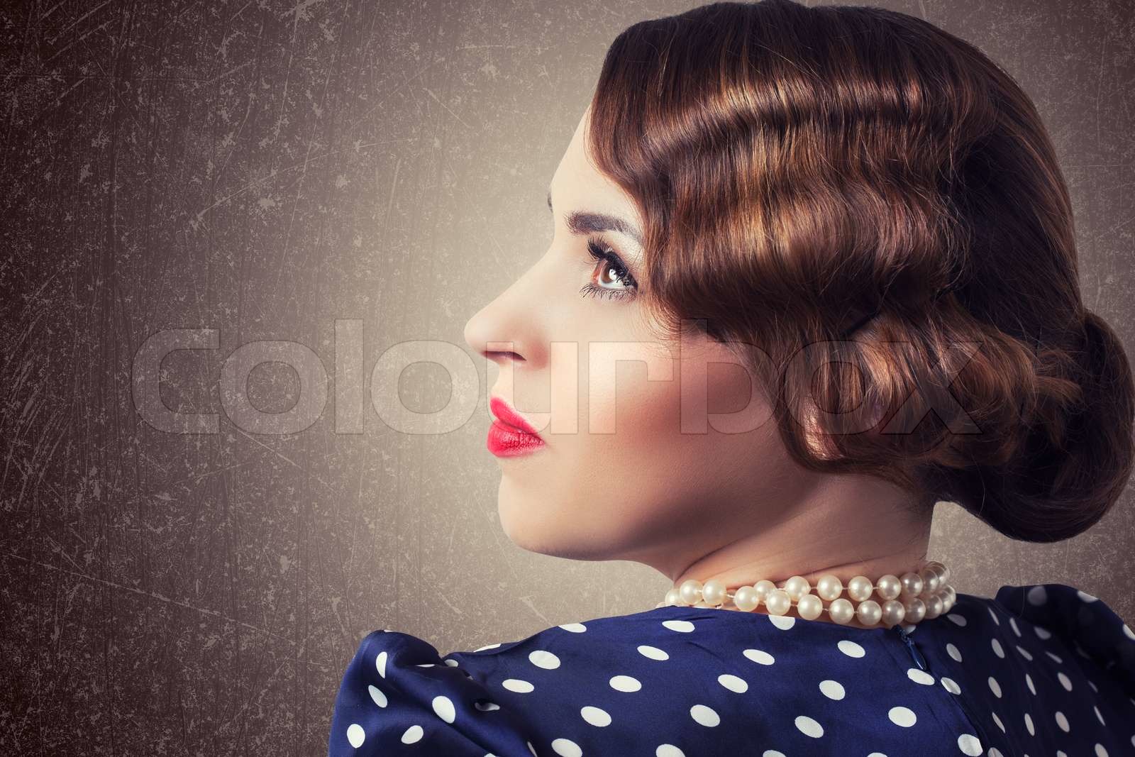 portrait of retro woman with pearls | Stock image | Colourbox
