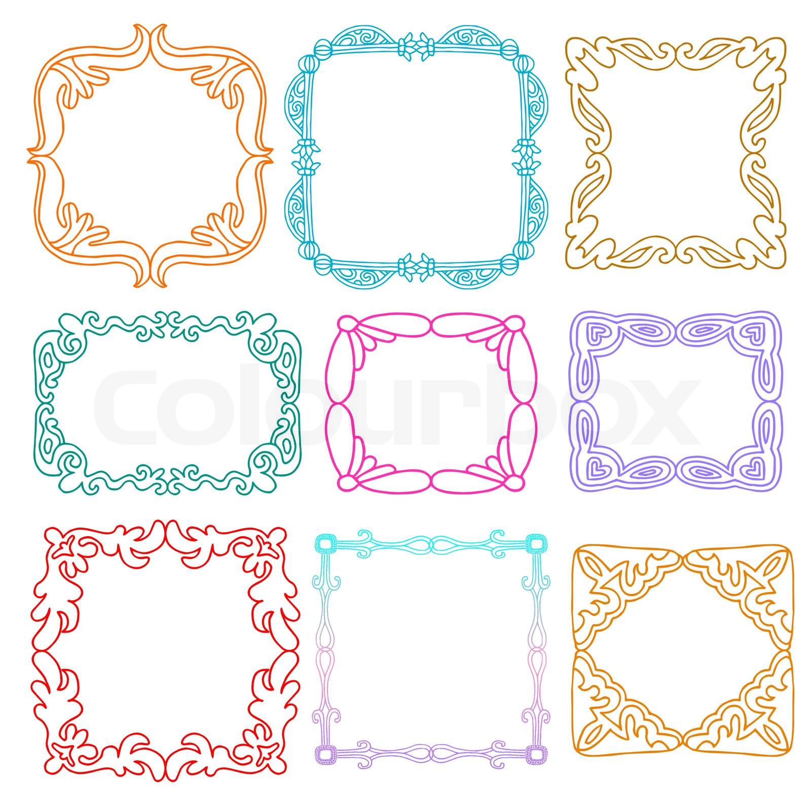 Cute photo frames set, kids style design elements, drawing doodle