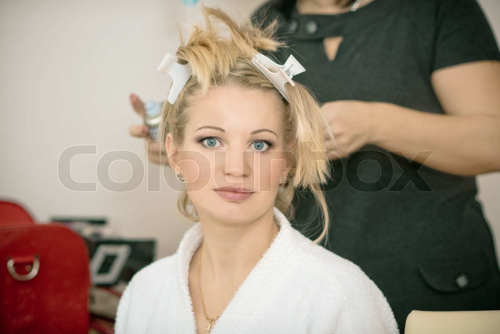 Hairdresser With A Client At Beauty Salon Stock Image Colourbox