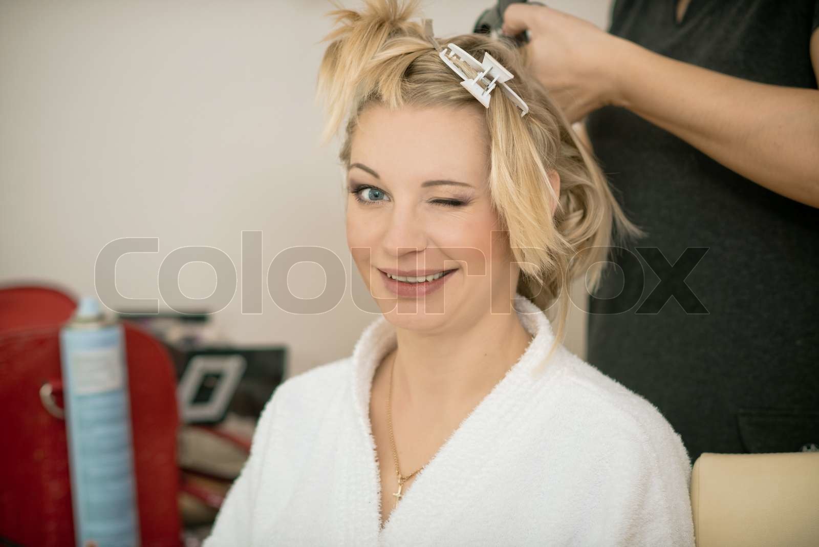 Hairdresser With A Client At Beauty Salon Stock Image Colourbox