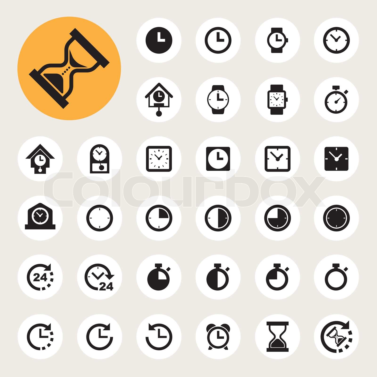 Clocks and time icons set Stock vector Colourbox