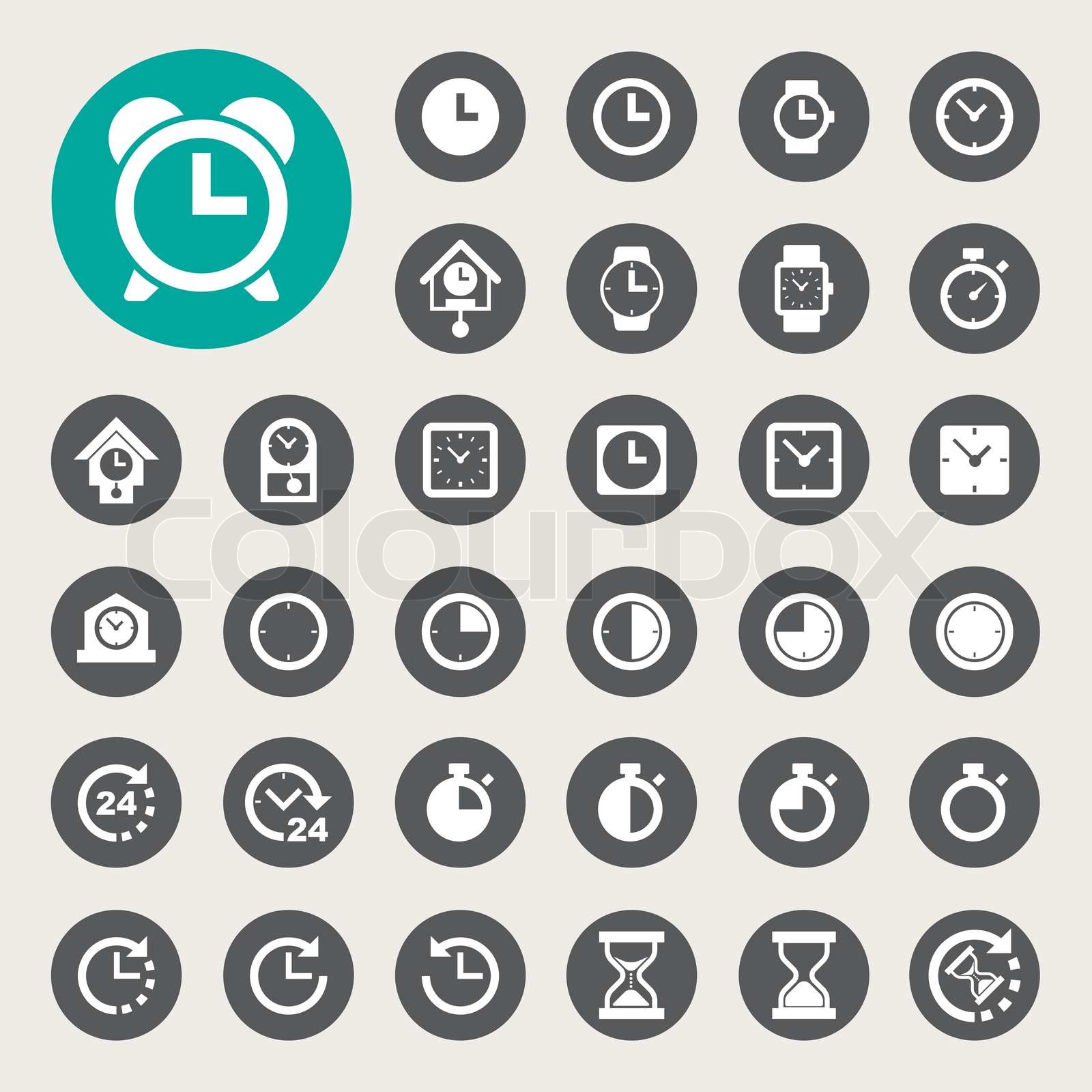 Clocks and time icons set Stock vector Colourbox