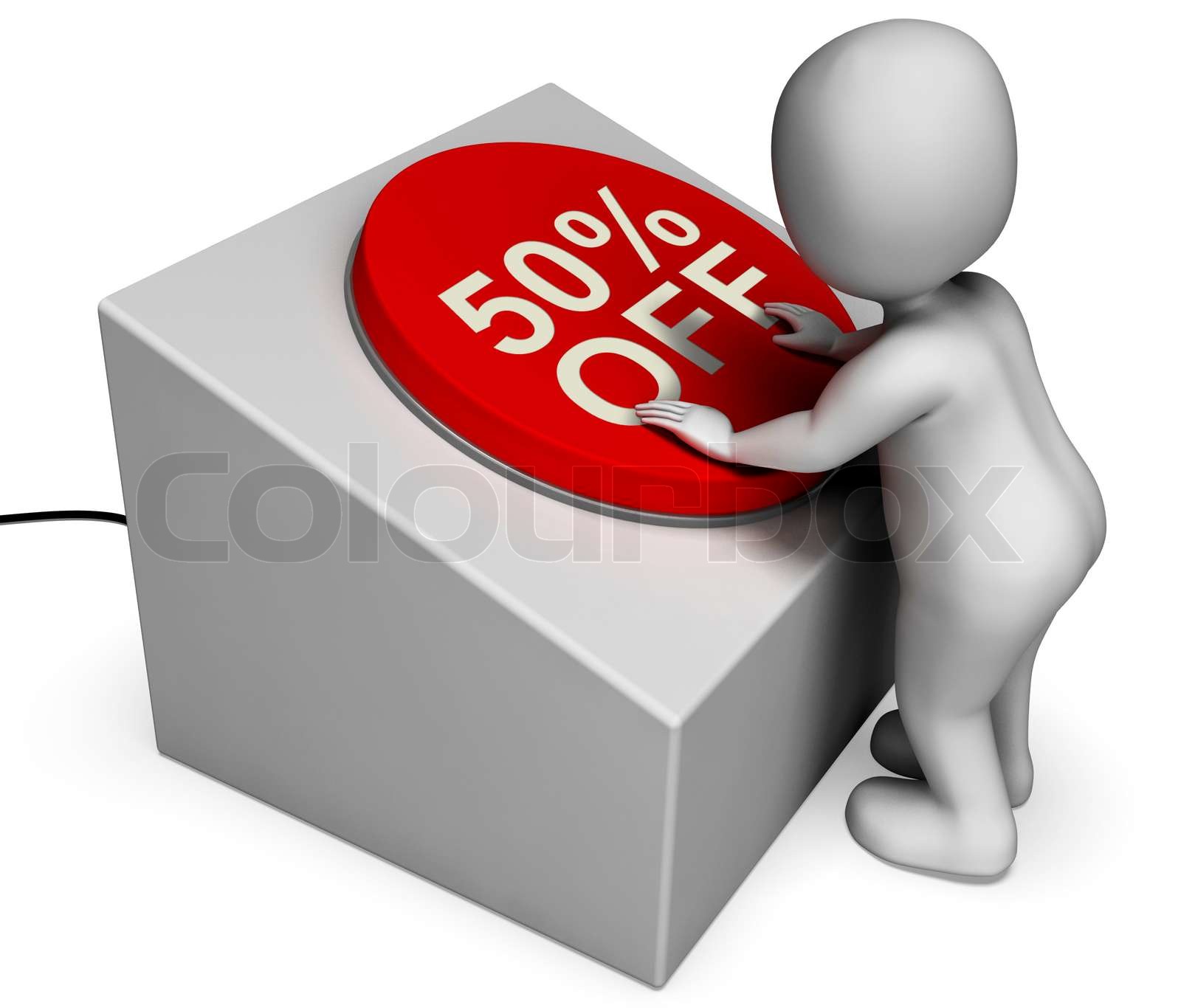 fünfzig Prozent ausTaste bedeutet halben Preis Schnäppchen Stock