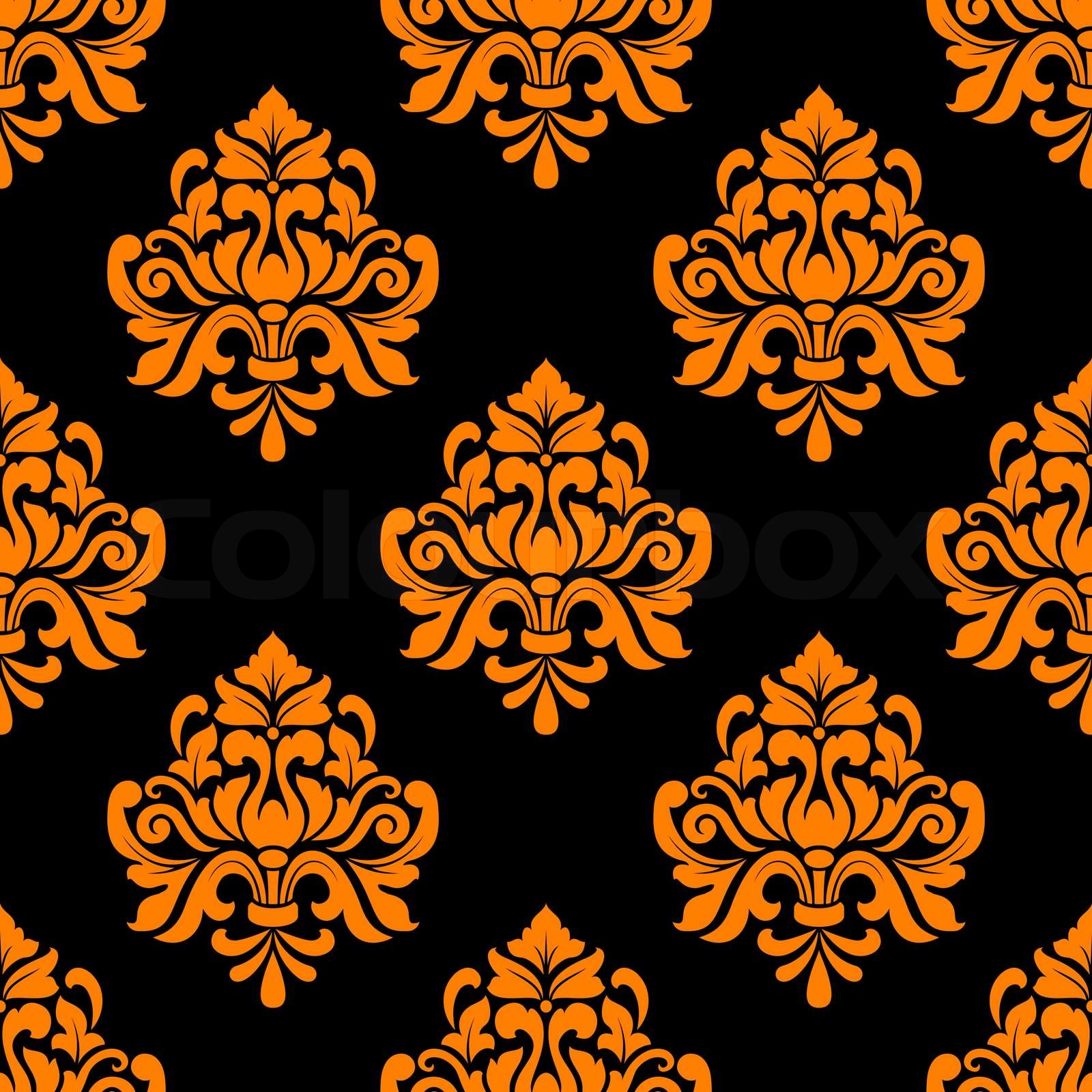 Black and orange seamless floral pattern Stock vector Colourbox