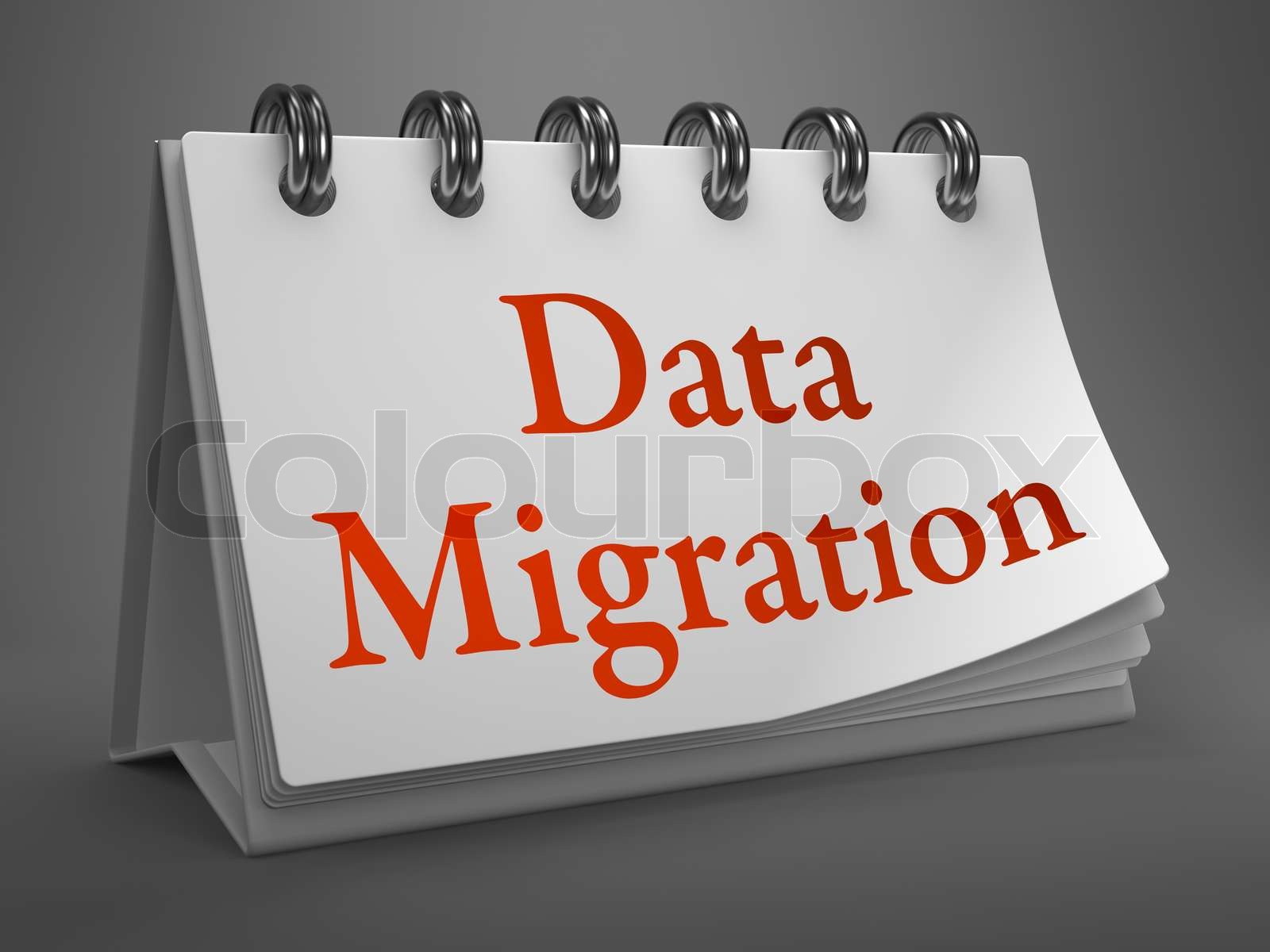 Daten-Migration-Konzept auf Desktop Kalender.  Stock Bild  Colourbox