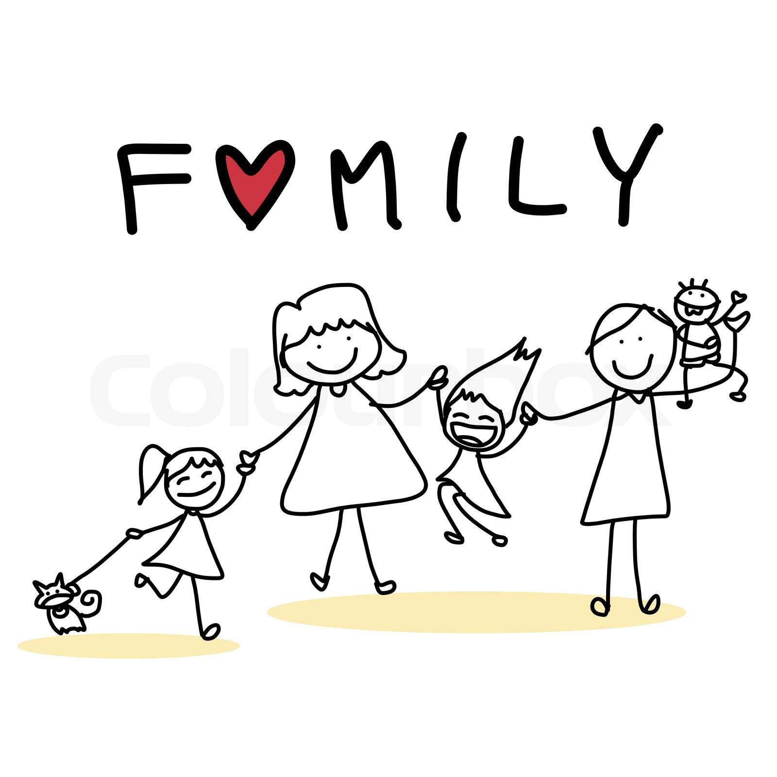 hand drawing cartoon happy family Stock vector Colourbox