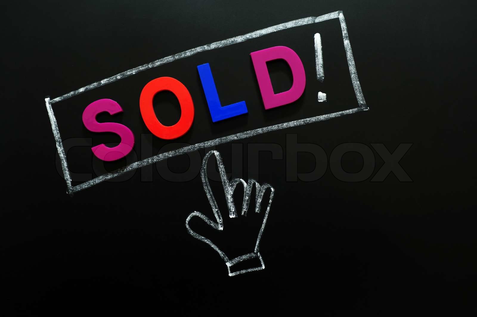 Sold button with a cursor hand | Stock image | Colourbox