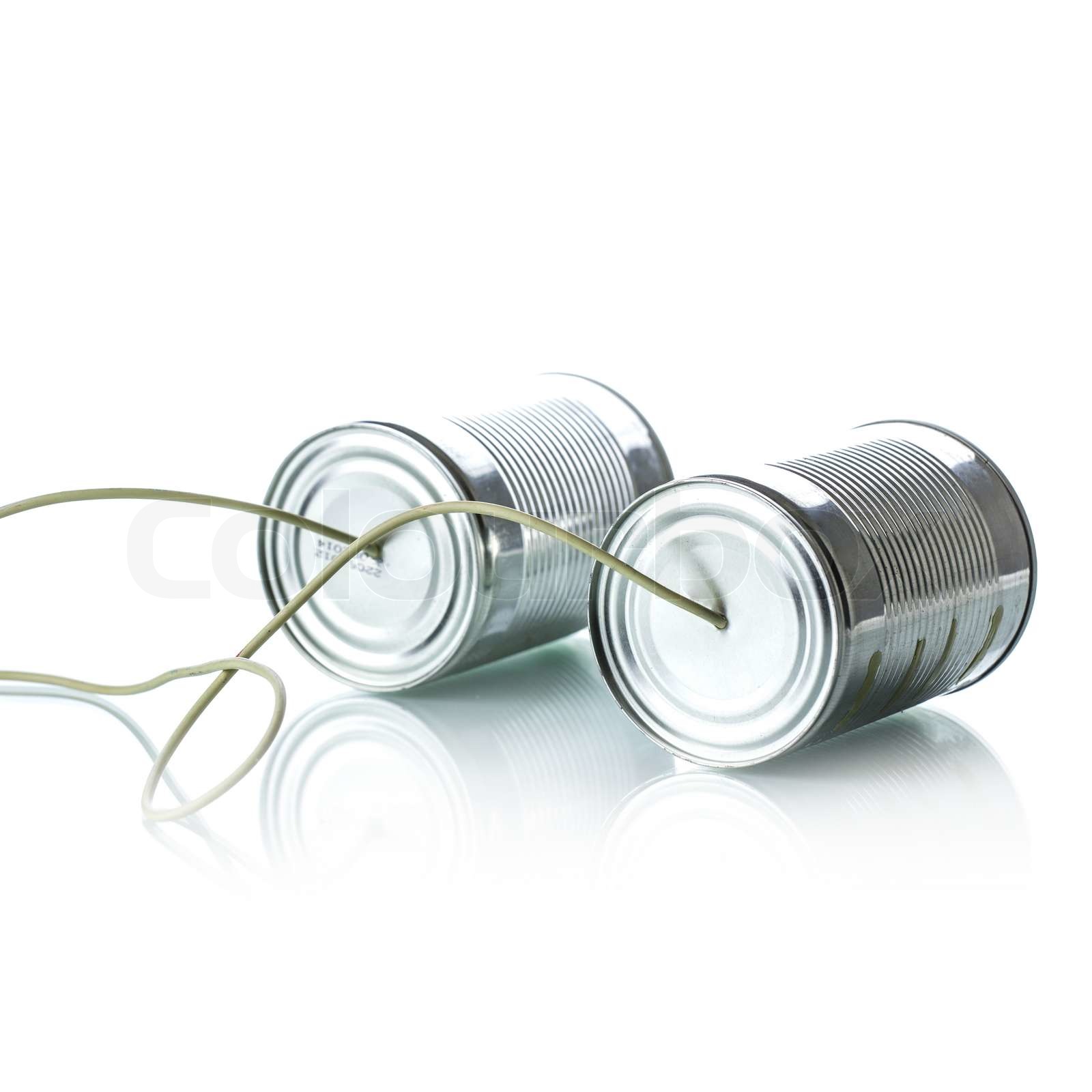 Tin cans telephone Stock image Colourbox