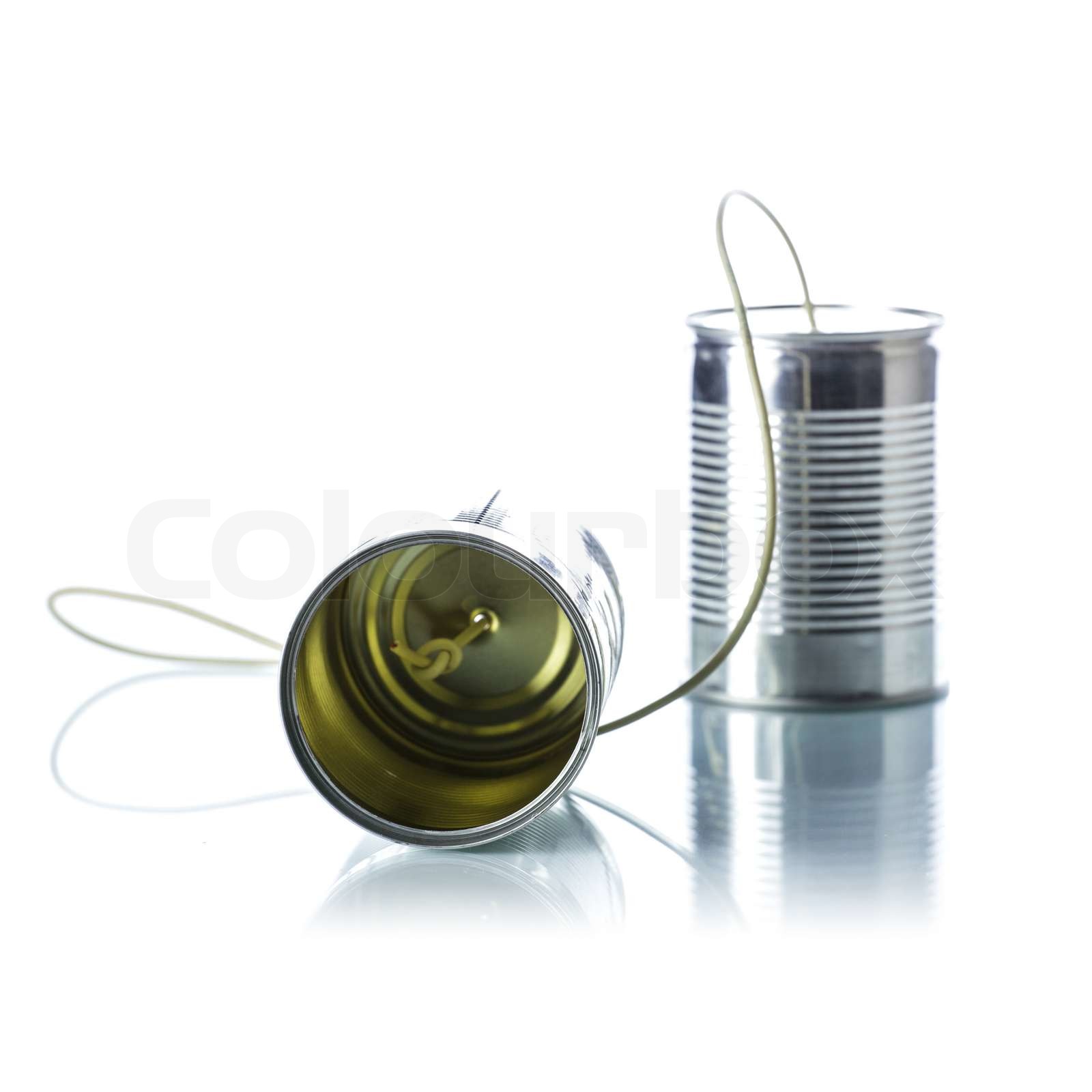 Tin cans telephone Stock image Colourbox