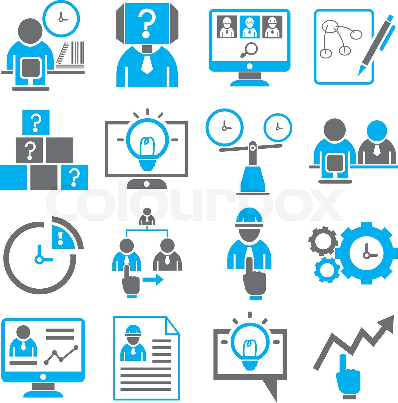 business solution and management icons set in black and blue theme Stock vector Colourbox
