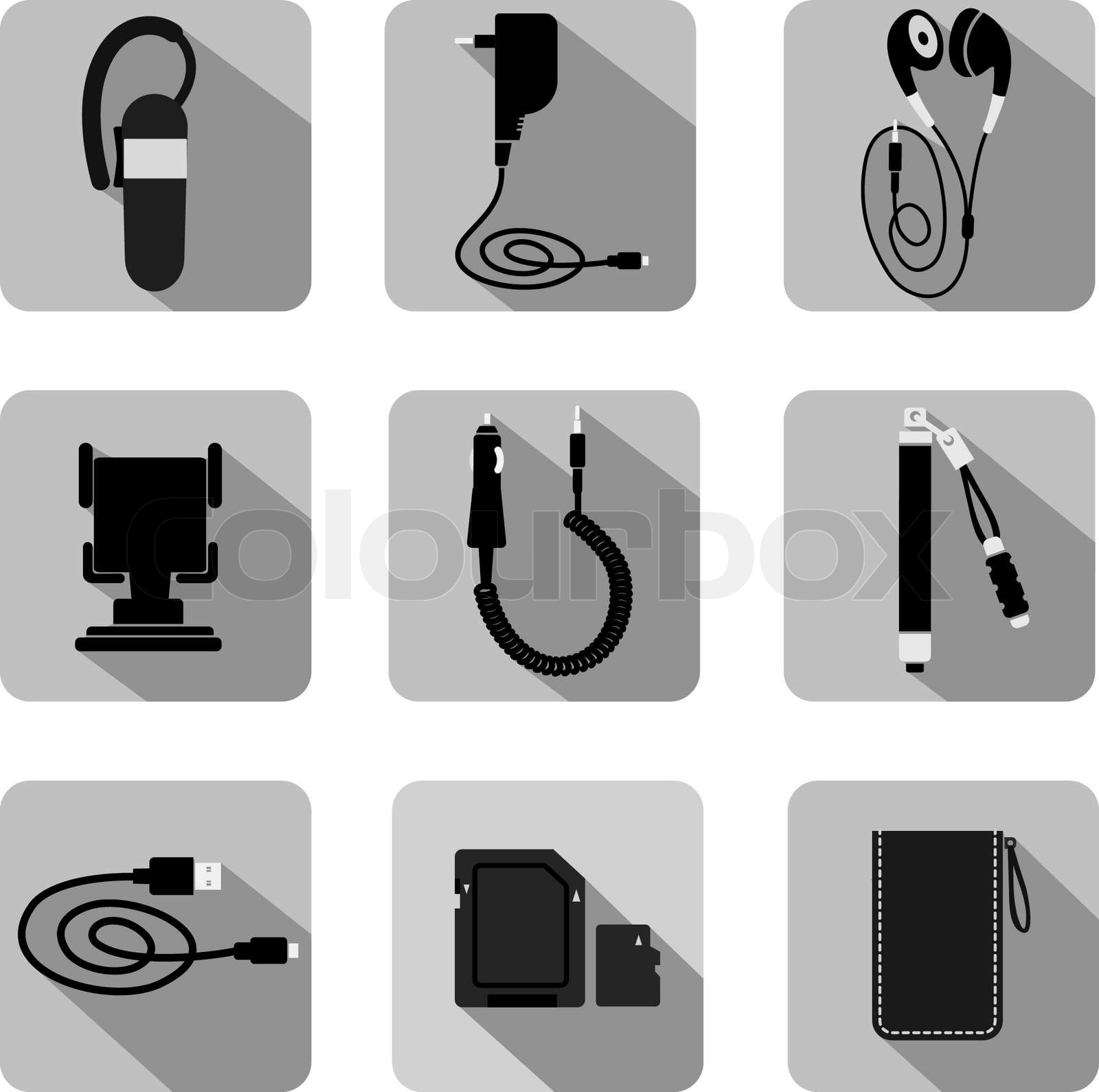 mobile accessories icon set Stock vector Colourbox