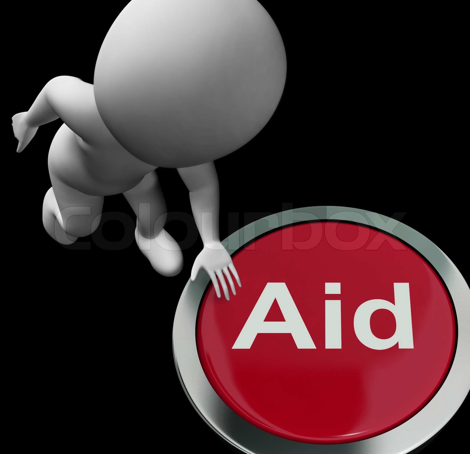 Aid Button Shows Help Support Or Treatment Stock image Colourbox
