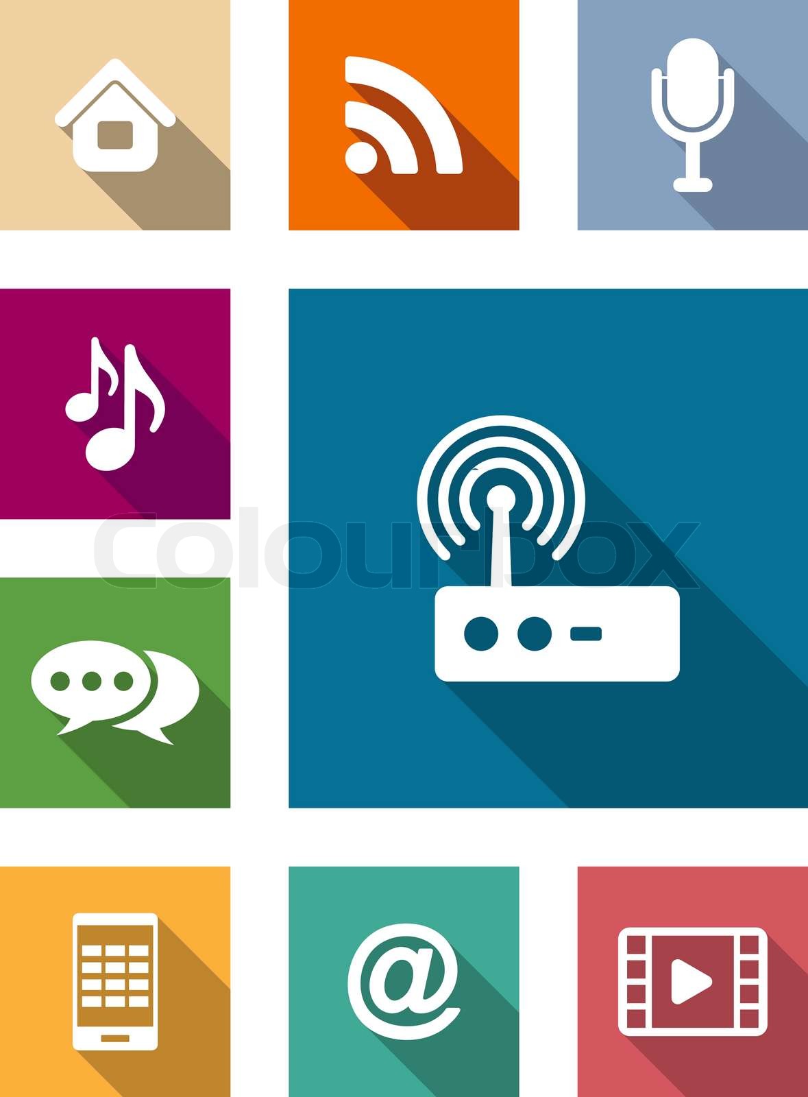 Set of flat media and communication icons | Stock vector | Colourbox
