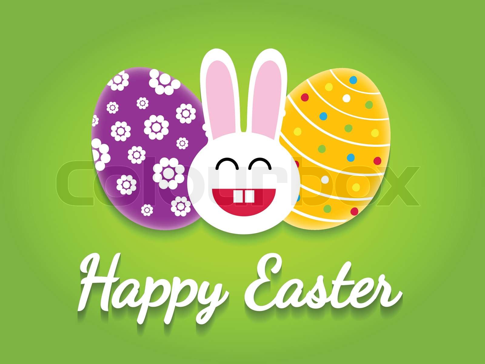 Happy EasterCard mit Ostereiern und Bunny. StockVektor Colourbox