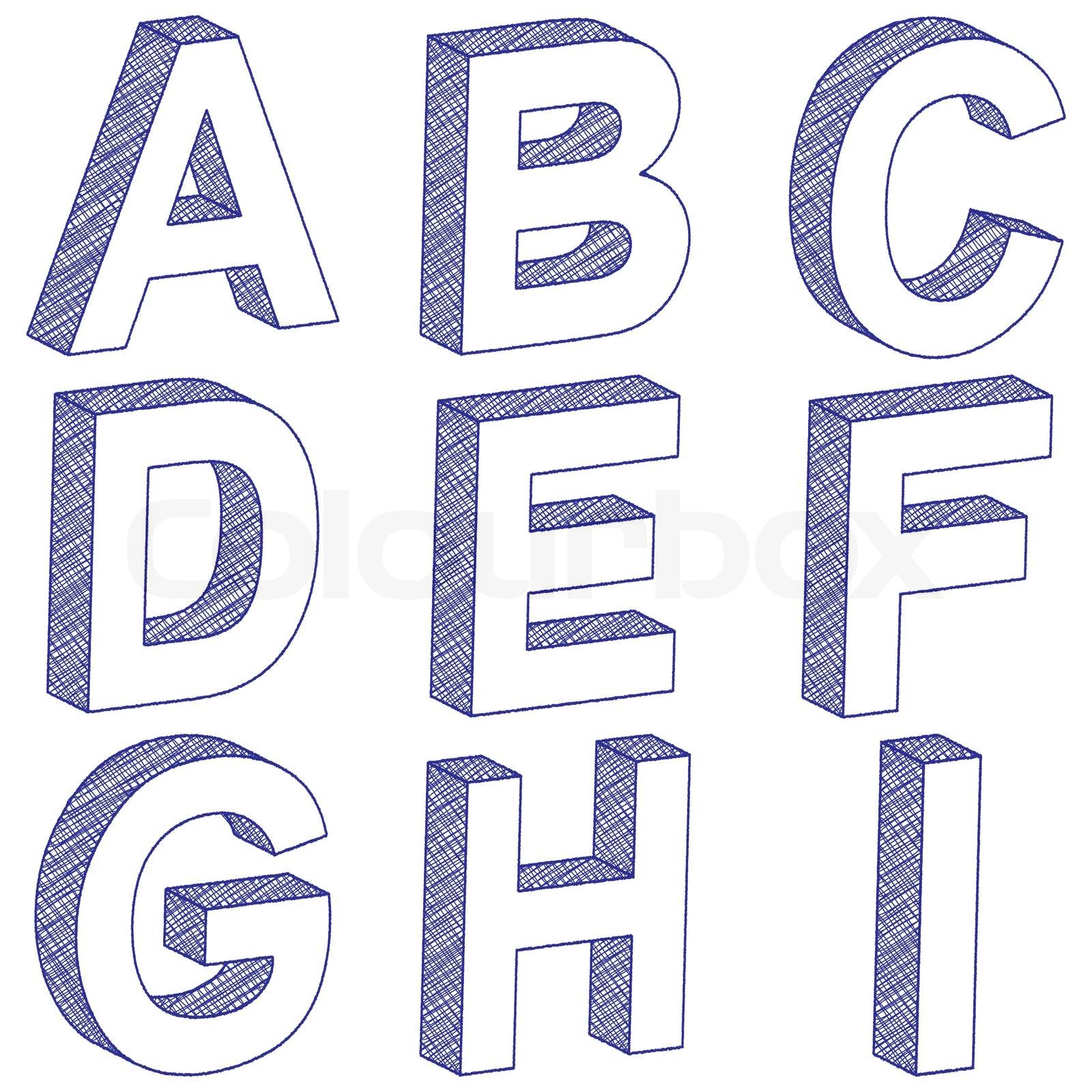 3d Buchstaben Zeichnen Auf Kariertem Papier Zeichnung 3d Buchstaben A-I | Stock-Vektor | Colourbox