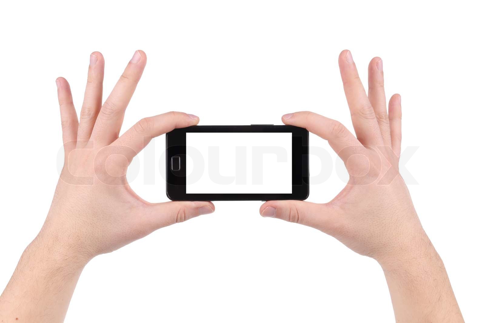 Linke Hand Schläft Ein Beim Handy Halten Hände halten Smartphone. | Stock Bild | Colourbox