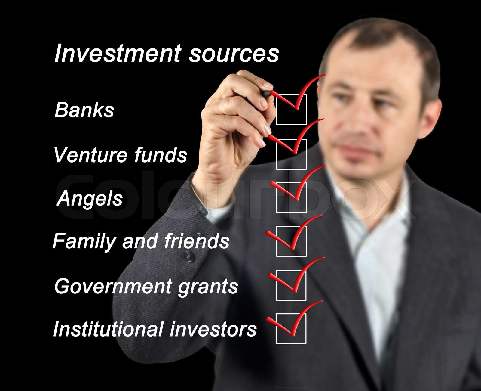 Investment sources checklist Stock image Colourbox