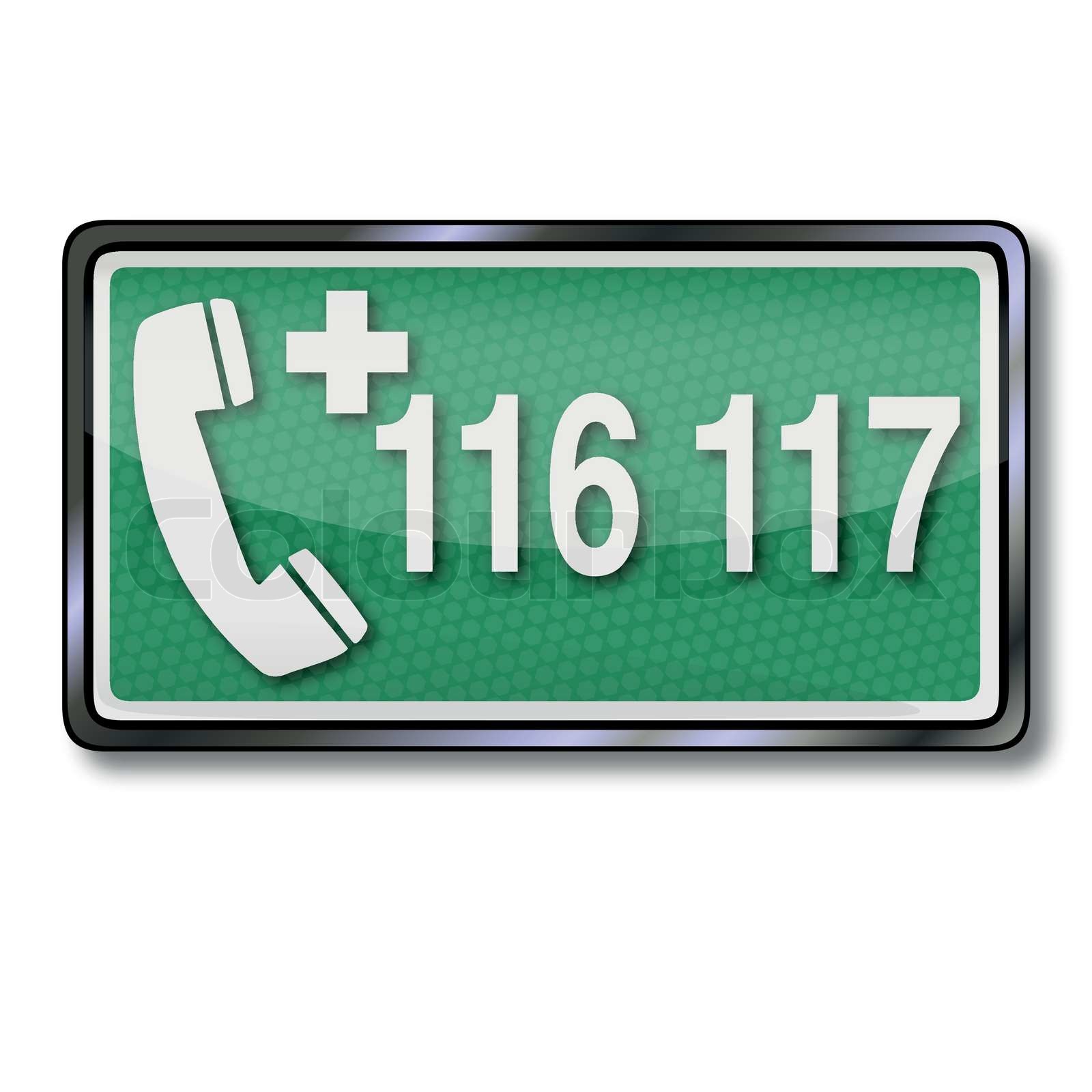 Rettungszeichen mit Notruf 116 117 und Ärztlicher Notdienst Stock