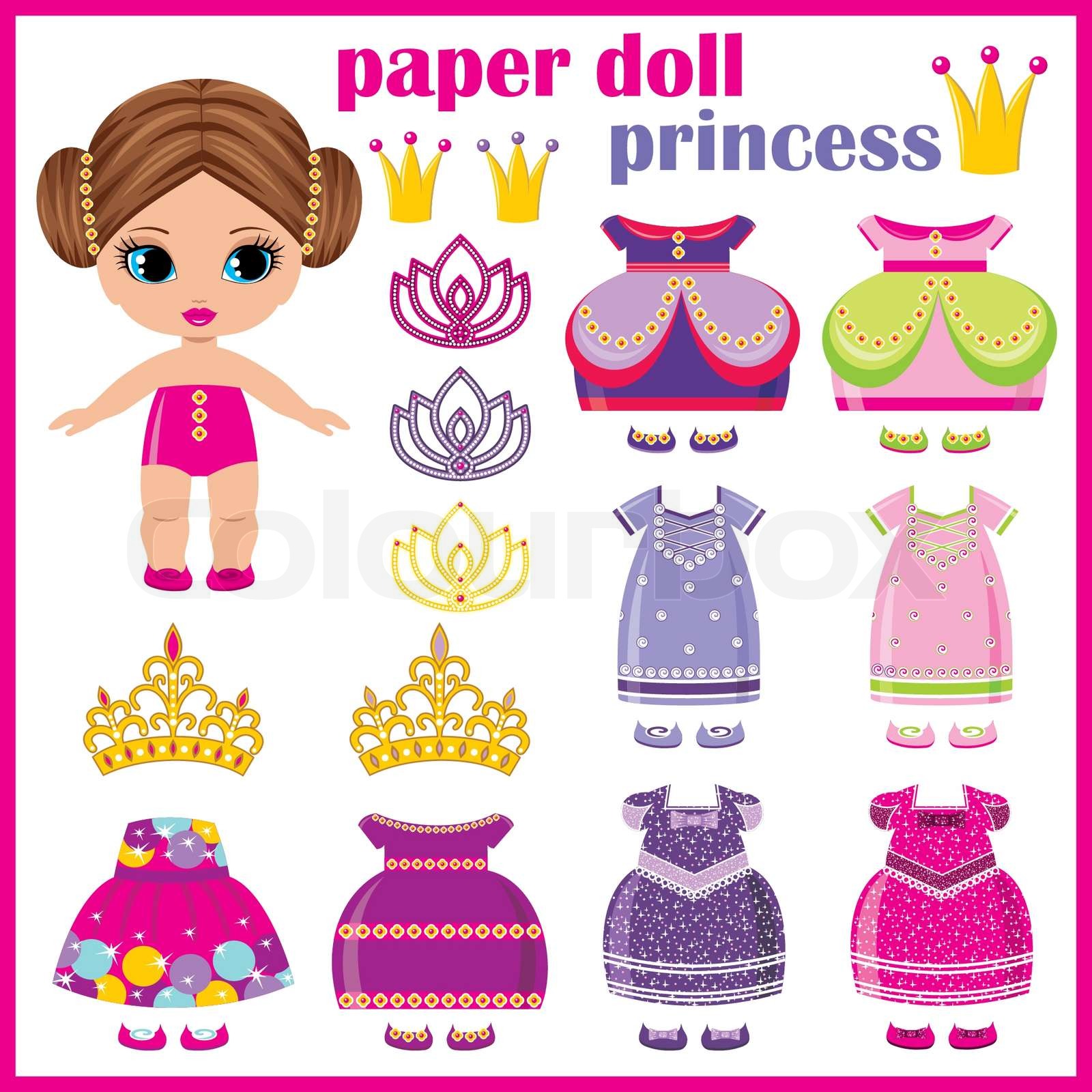 Paper doll princess with a set of clothes. | Stock vector | Colourbox