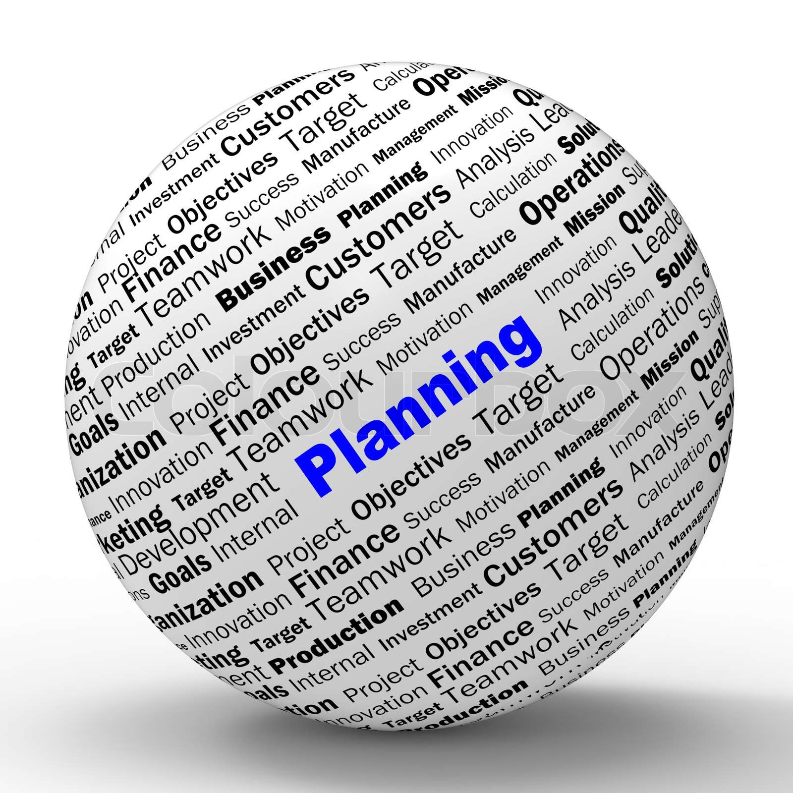 Planung Sphäre Definition bedeutet Missionsplanung oder Ziele Stock