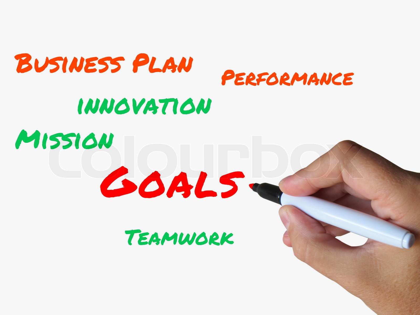 Goals on Whiteboard Show Targets Aims and Objectives Stock image