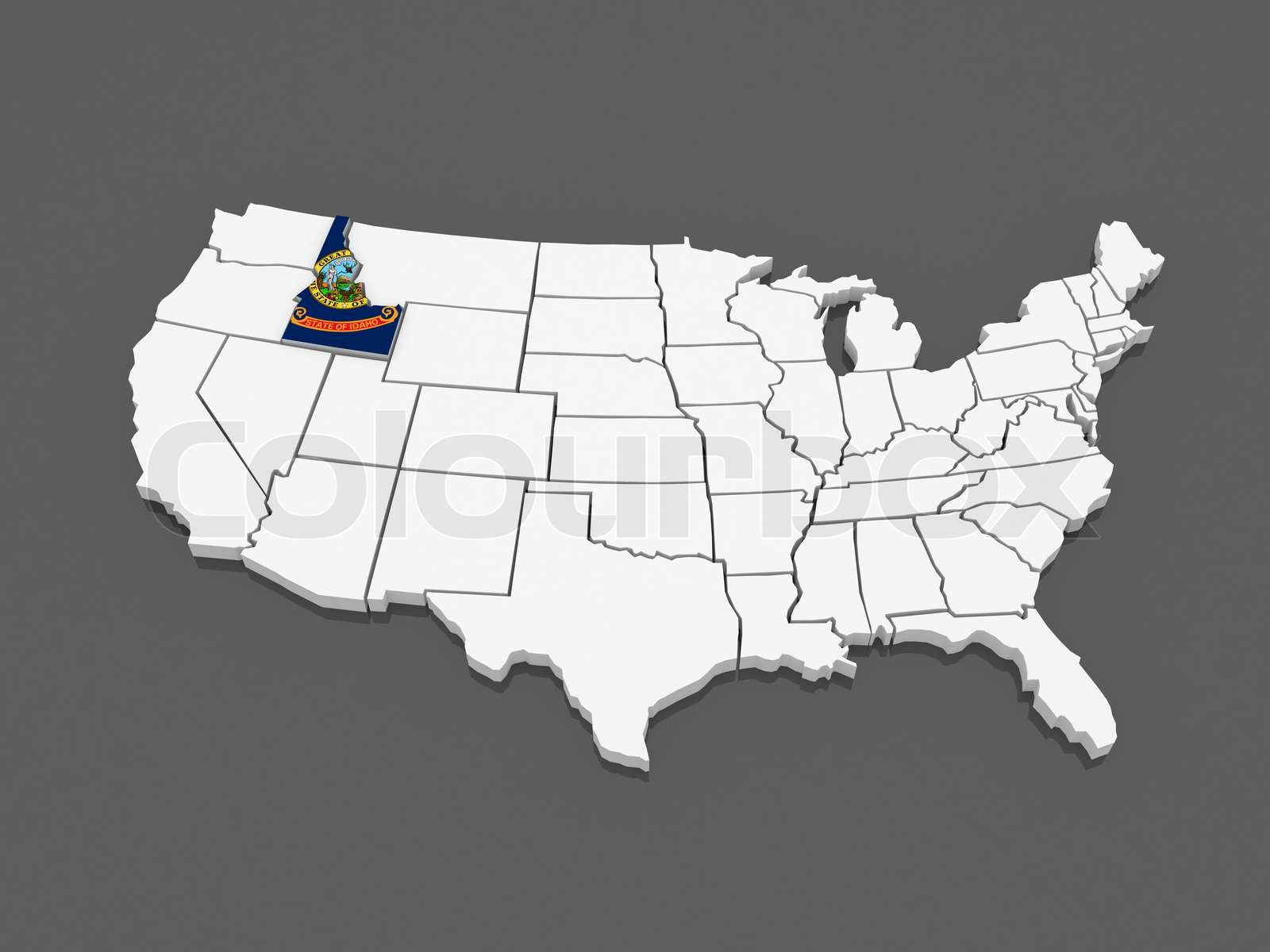 Three-dimensional map of Idaho. USA.  Stock image  Colourbox