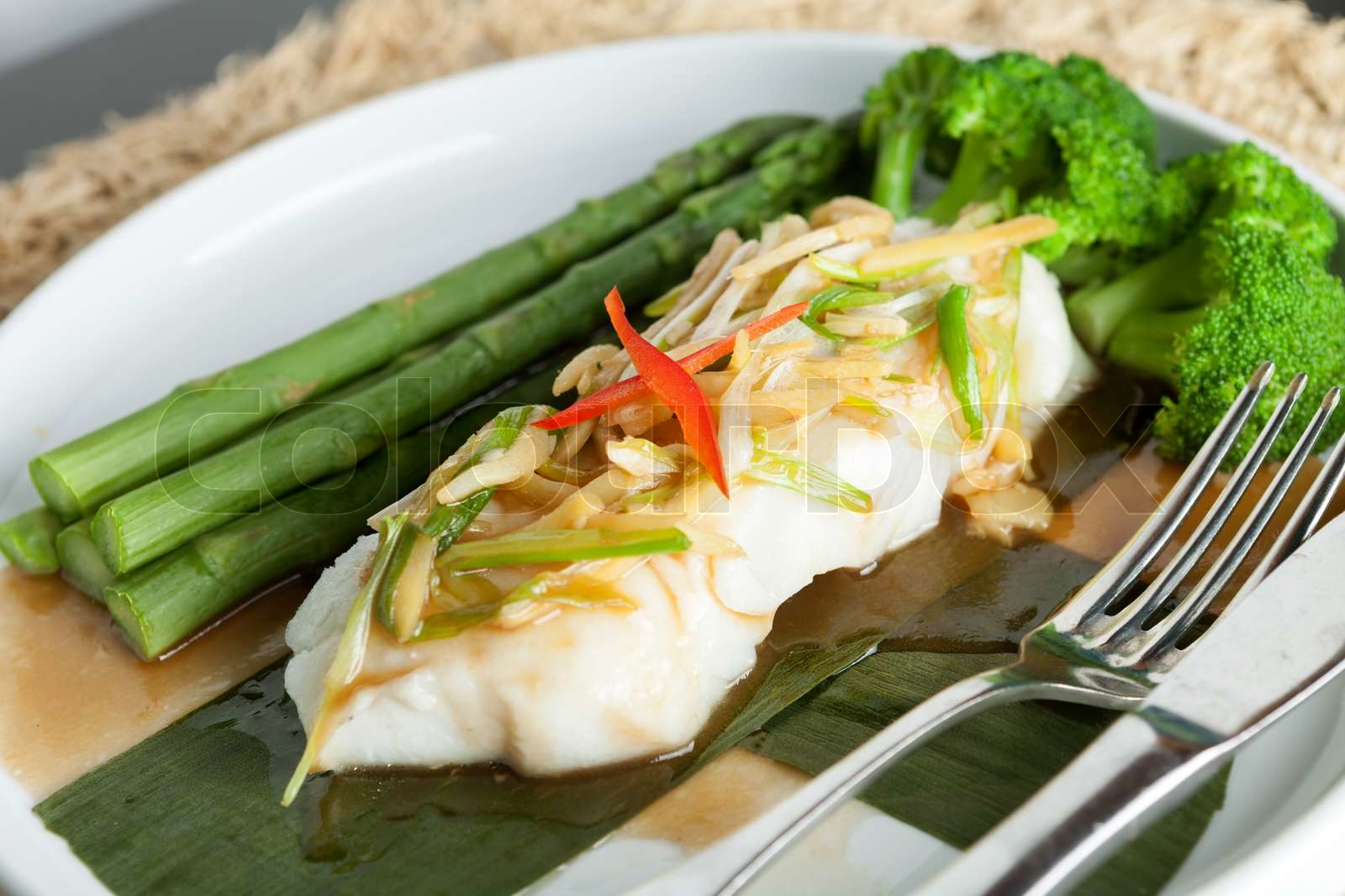 Thai Sea Bass with Asparagus | Stock image | Colourbox