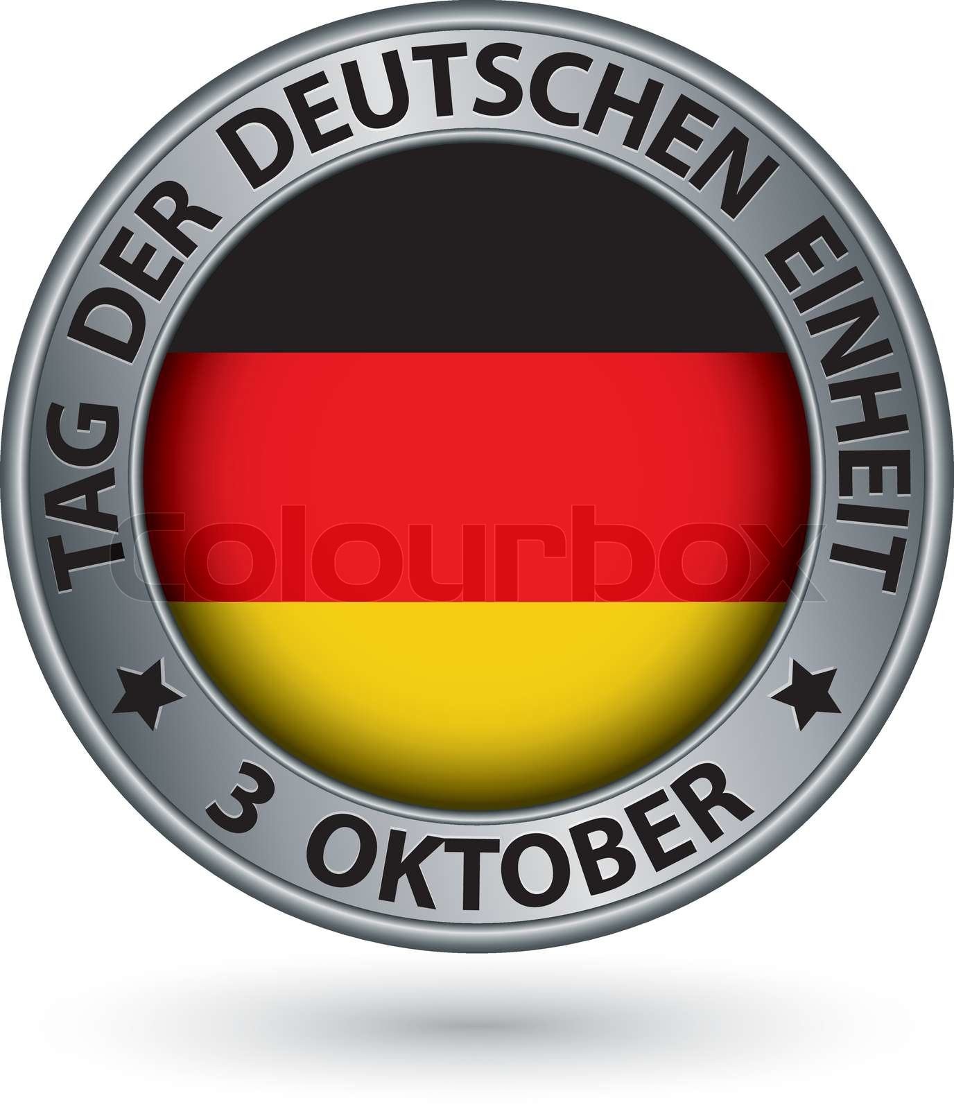 Tag der deutschen Einheit Silber Label mit deutscher Flagge, Vektor ...